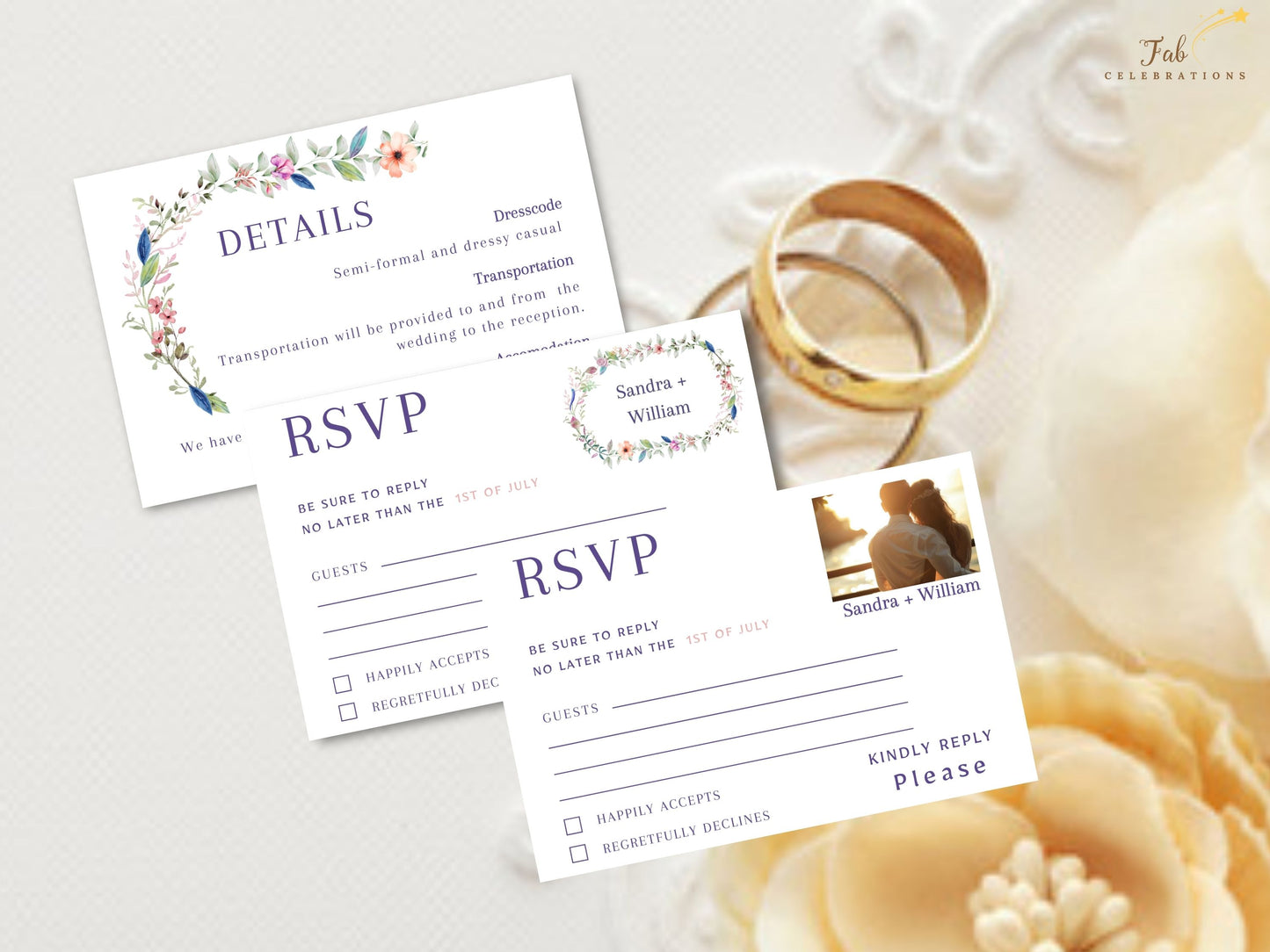 Boho floral wedding suite chic stationery with watercolor floral borders and rustic botanical elements, printable template collection ideal for outdoor garden celebration invitations.