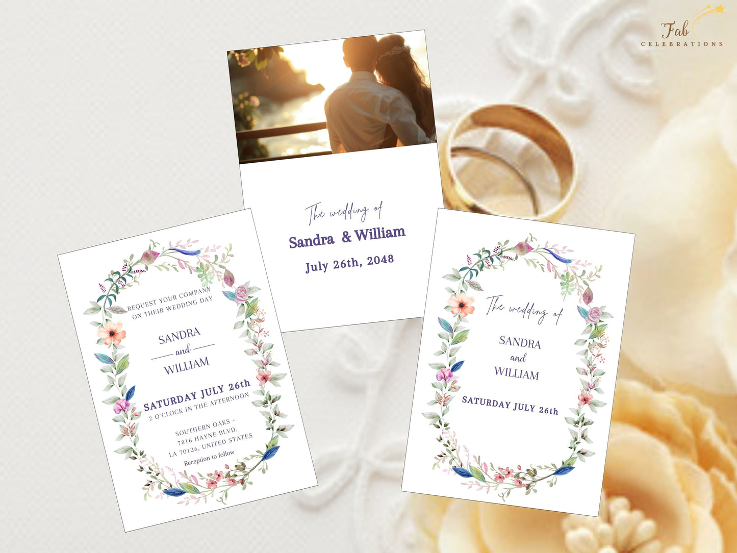 Boho wedding invitation template rustic botanical style featuring hand-drawn floral borders and vintage typography, ideal for countryside and barn wedding invitations.