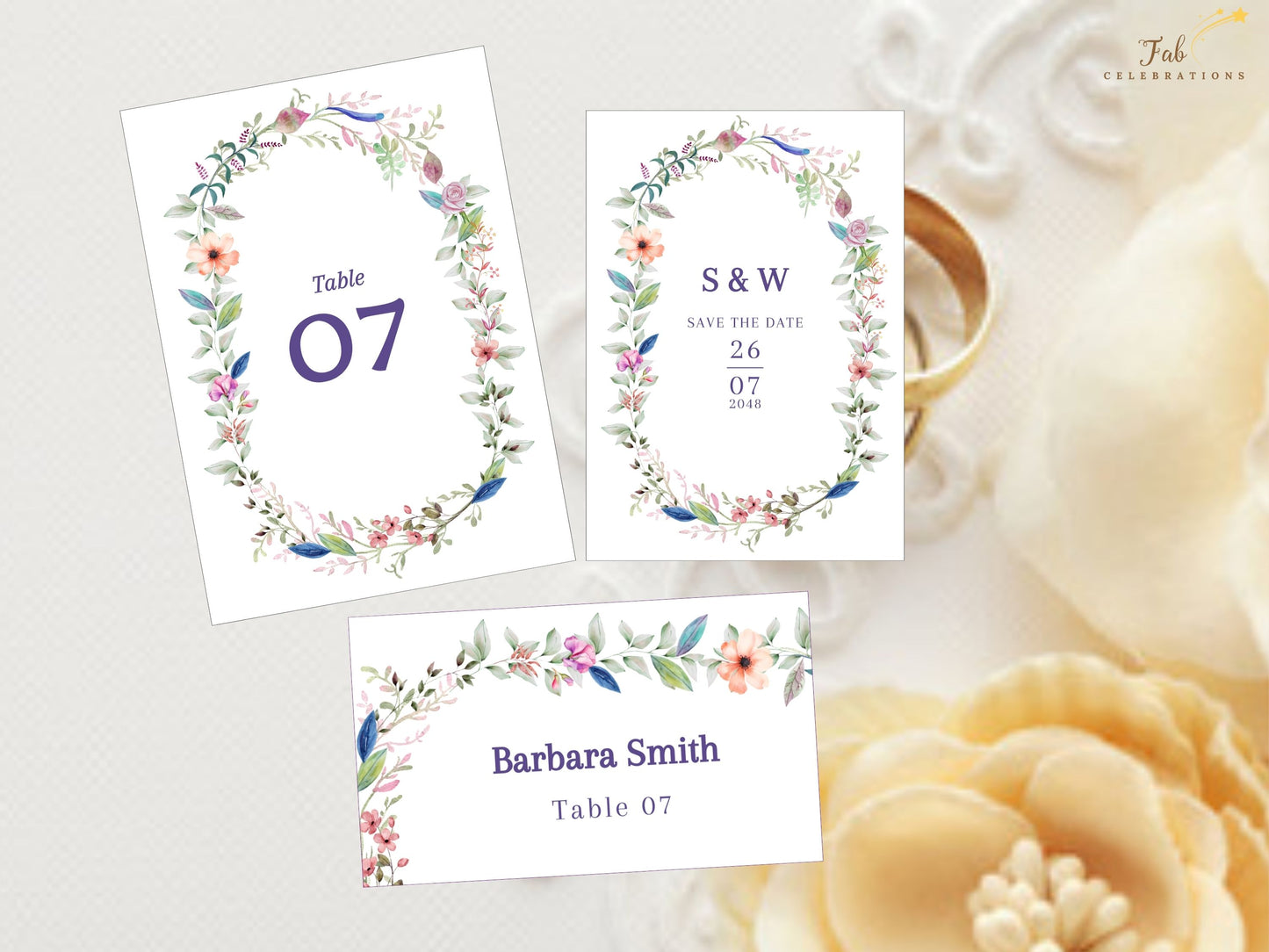 Boho wedding invitation template garden chic design featuring elegant floral motifs and coordinated typography, ideal for rustic garden party wedding invitations.