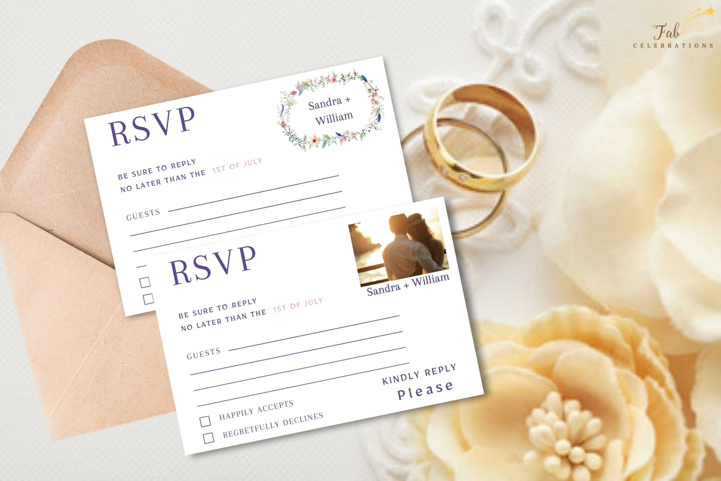 Boho wedding RSVP cards coordinated wedding suite design with boho floral motifs and rustic typography, perfect for unified invitation and stationery collections.