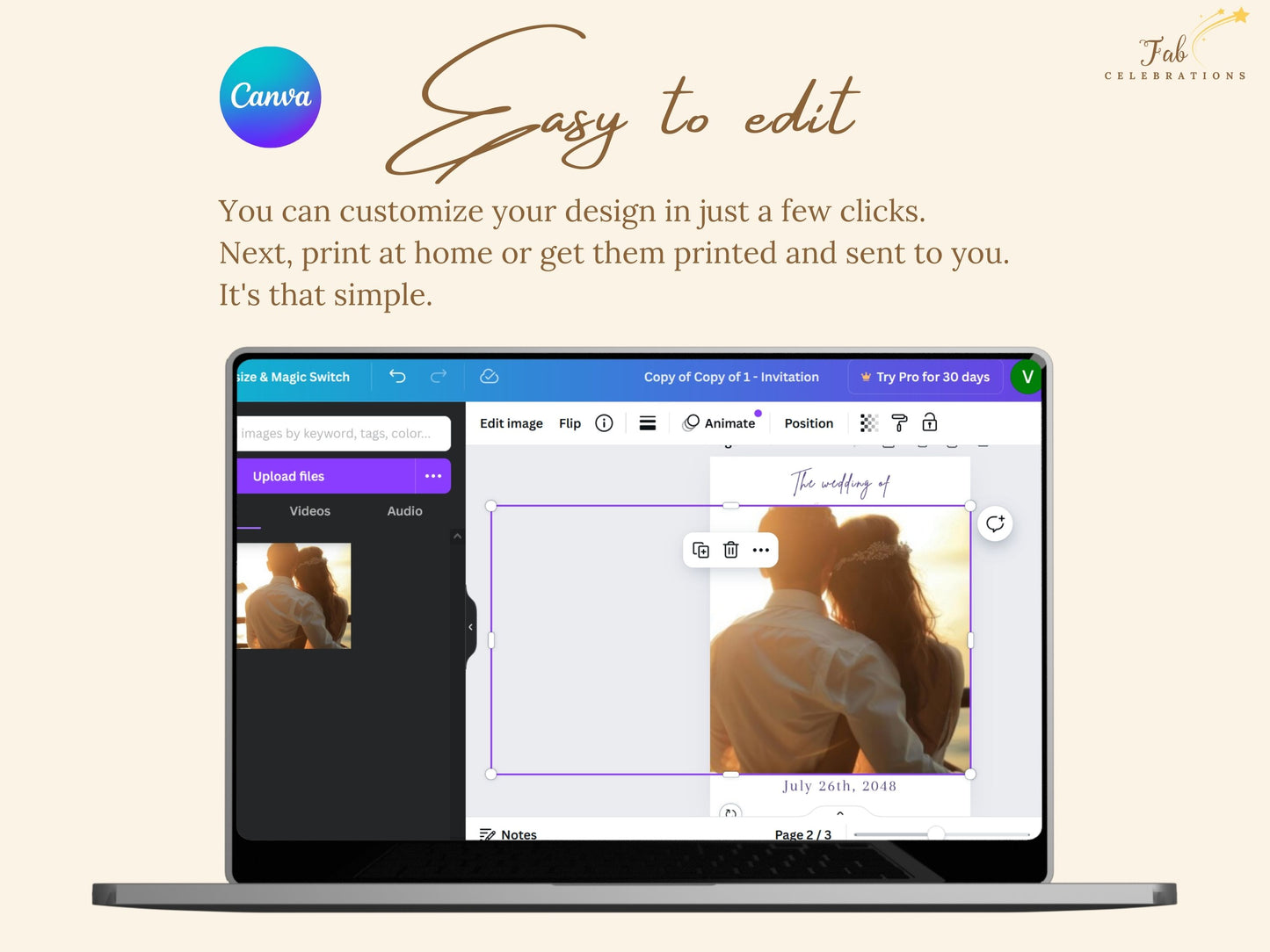 Canva wedding template customizable photo back option allowing couples to upload their own engagement photo for a personalized rustic wedding invite.