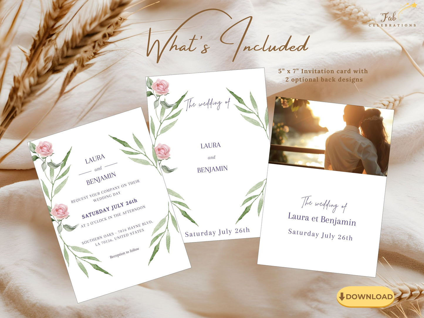 Elegant pink floral wedding invitation showcasing delicate botanical accents — customizable Canva template ideal for couples seeking poetic and timeless stationery.