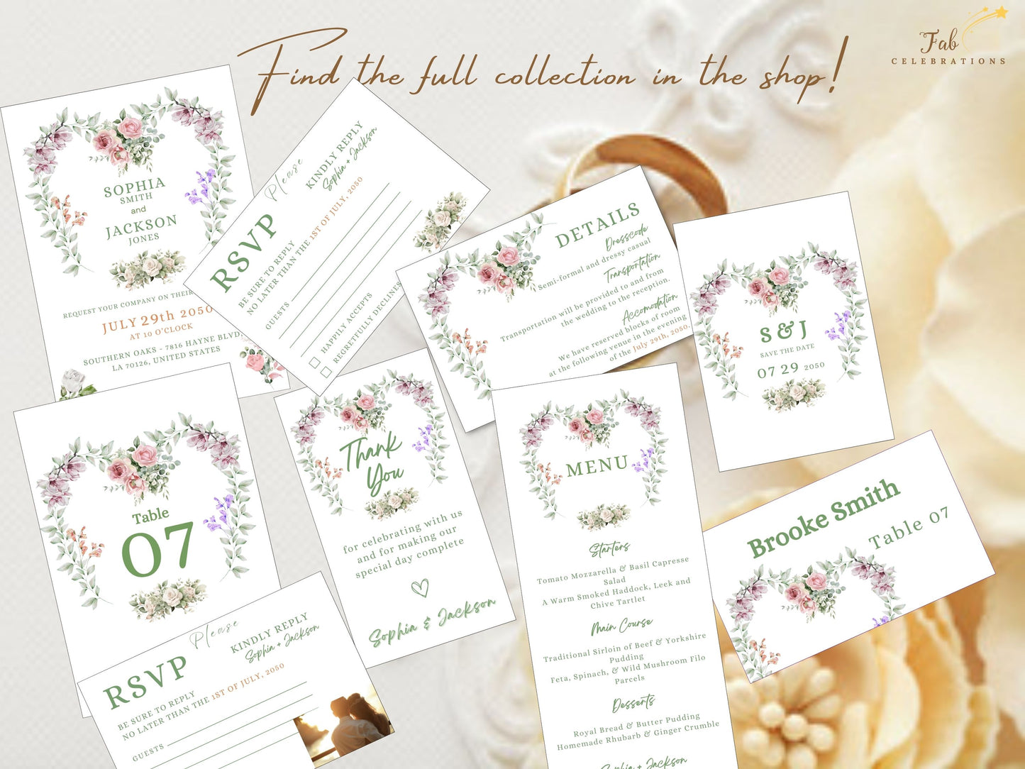 Garden wedding invitations rustic countryside style with floral artistry and boho chic details designed for French-inspired ceremonies.
