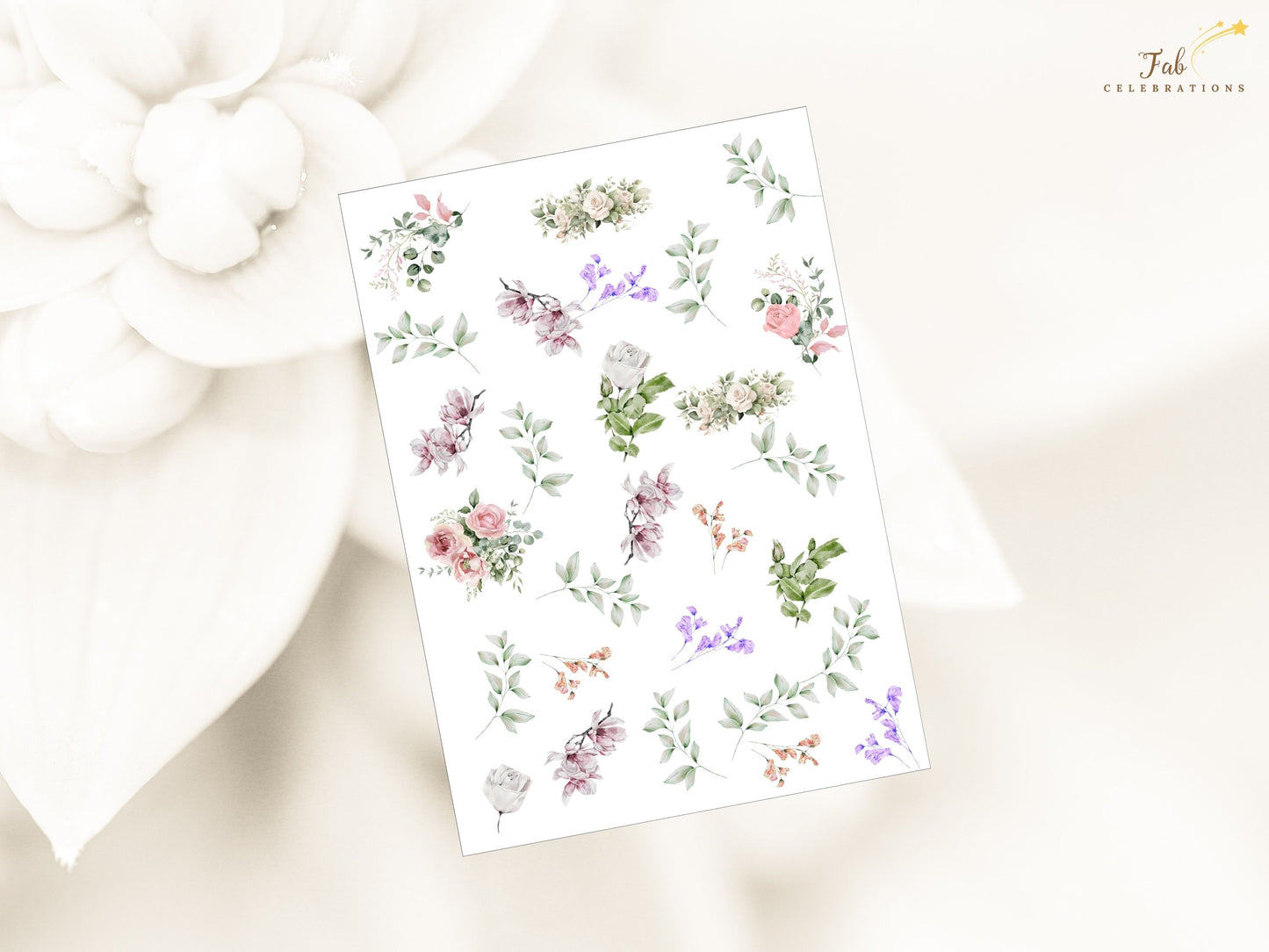 Garden wedding invitations floral details closeup featuring roses, lavender, and greenery in a watercolor heart for elegant rustic wedding stationery.
