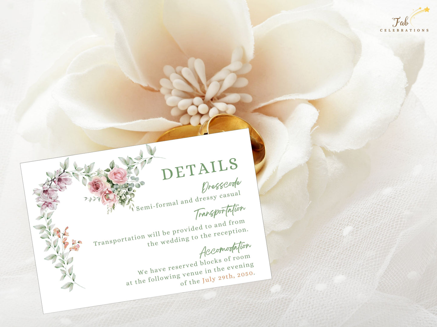 Garden wedding invitations editable text layout in Canva for personalizing venue, travel, and event information with rustic floral artistry.