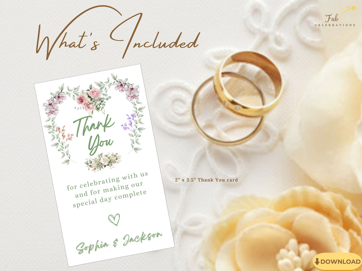 Romantic wedding invitations floral thank you note display created with watercolor roses, ivory blooms, and sage greenery for elegant countryside weddings.