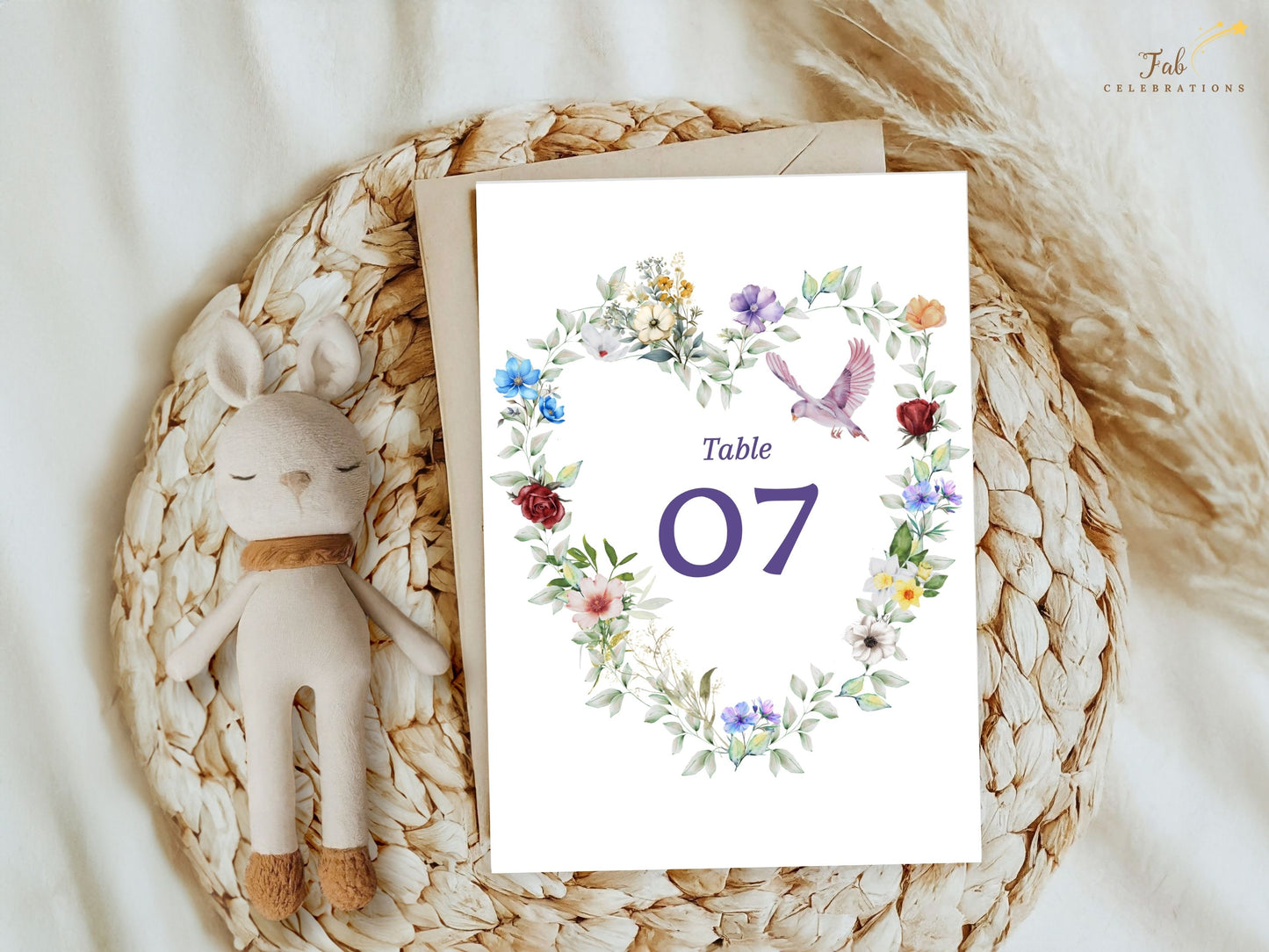 Watercolor dove wedding template dove motif closeup showing delicate bird symbol of love and peace above florals, adding refinement to romantic table settings.