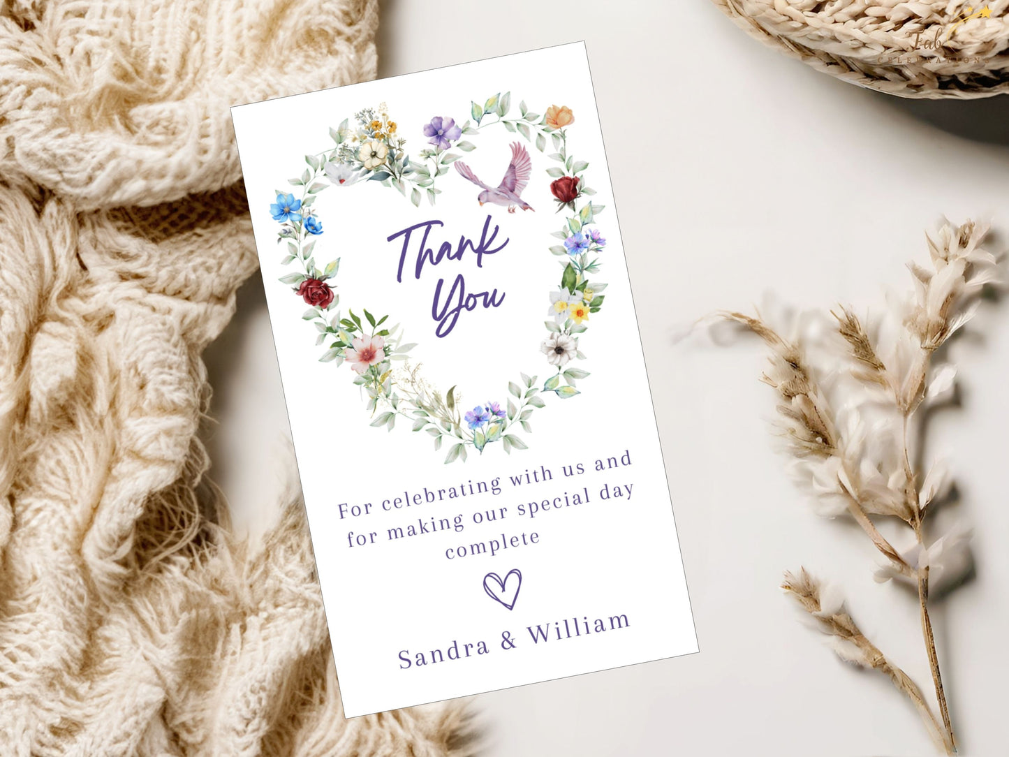 Watercolor wedding invitations details card floral layout with rustic typography and botanical borders, ideal for providing guests with schedule, venue and travel information.