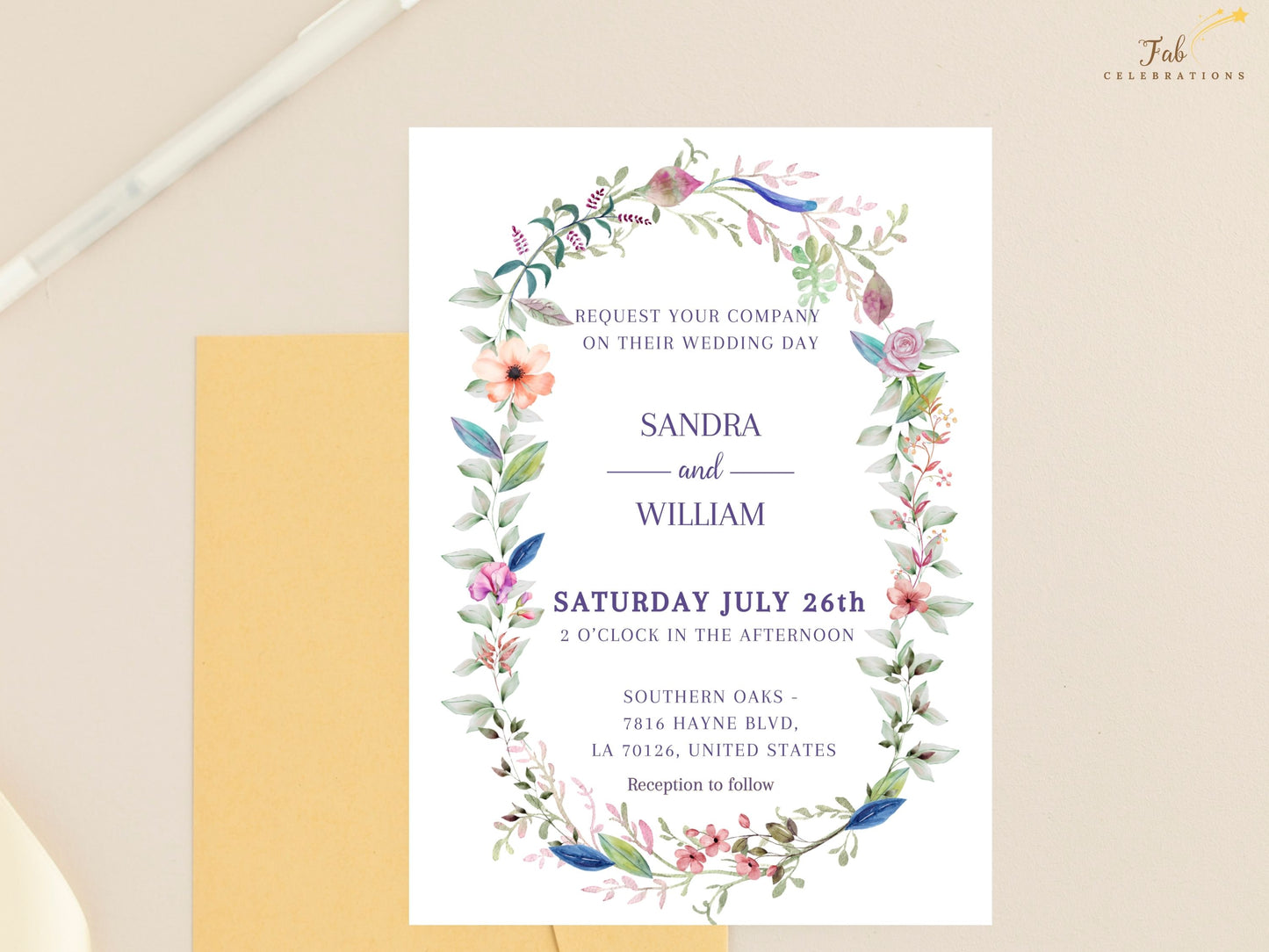 Wedding invitation template classic formal style with traditional typography and elegant border elements, perfect for refined wedding ceremony announcements.