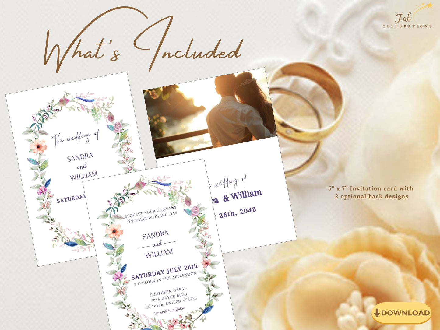 Wedding invitation template modern customizable layout featuring contemporary design elements and editable text fields, ideal for personalized wedding stationery creation.