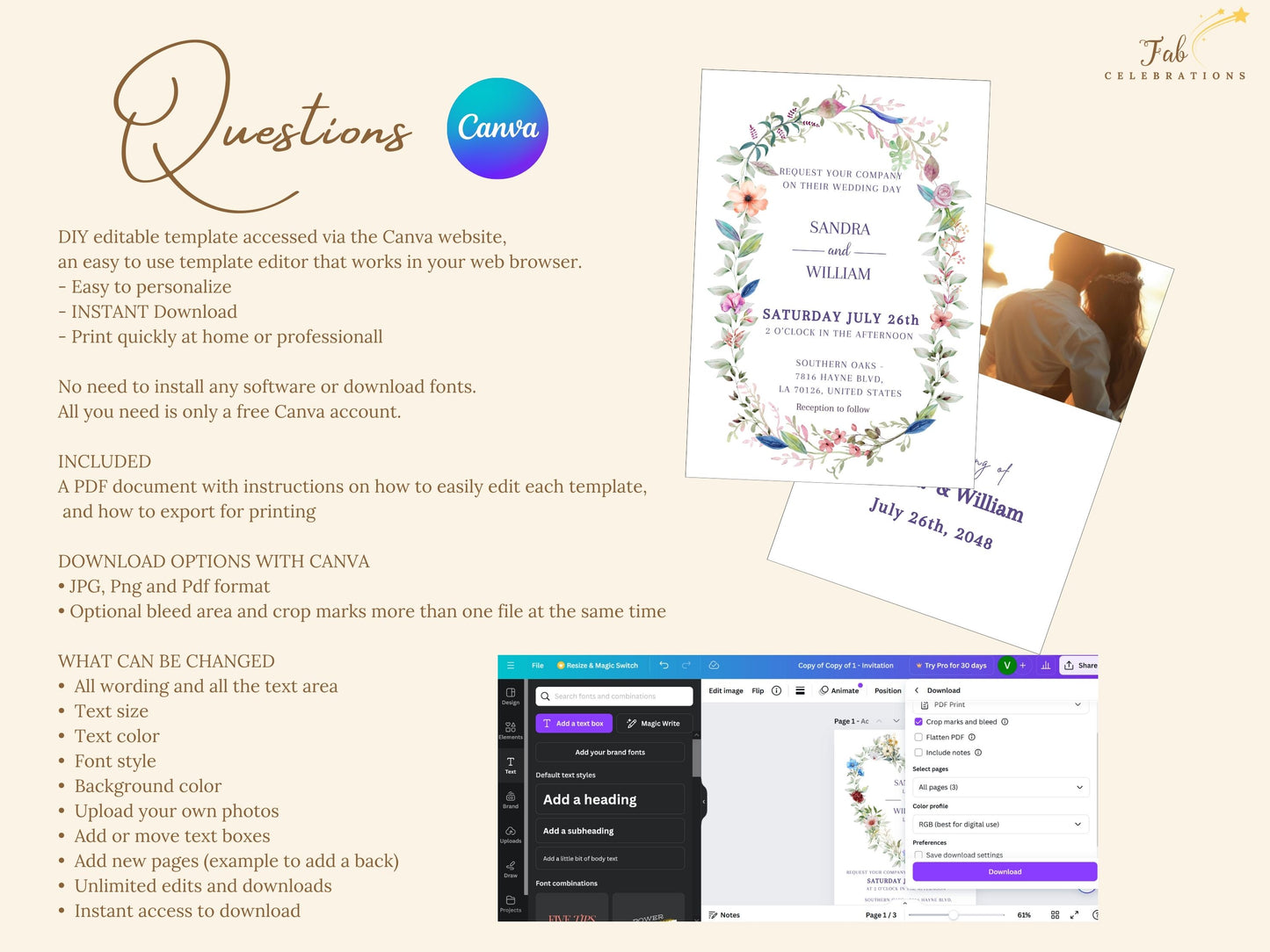 Wedding invitation template simple clean layout with straightforward design elements and clear typography, perfect for modern understated wedding ceremonies.