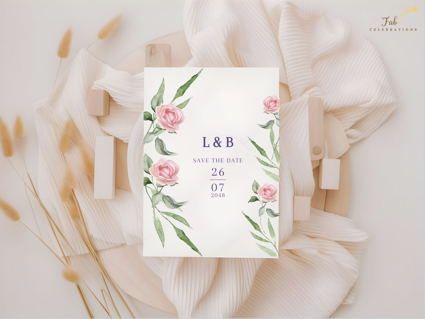 Wedding save the date designed with pink roses and refined typography — printable Canva template for announcing your day with beauty, clarity, and charm.