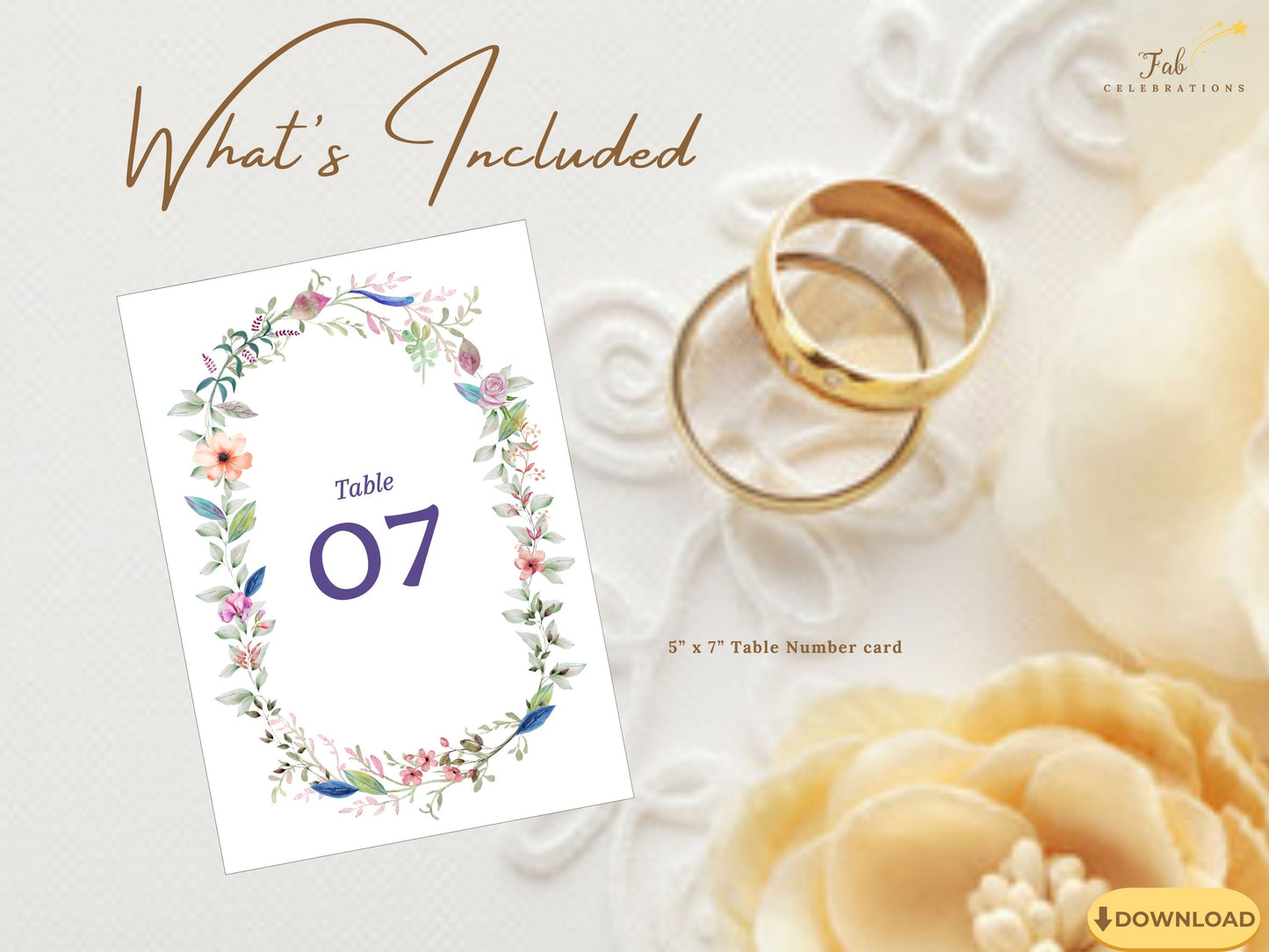 Wedding table number template editable Canva design featuring botanical borders and romantic typography, perfect for outdoor and countryside wedding seating arrangements.