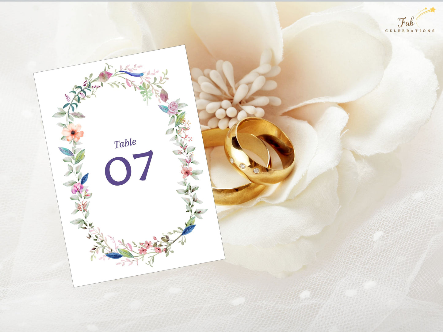Wedding table number template with hand-drawn floral borders and customizable fields, instant download Canva file for elegant and modern wedding stationery collections.