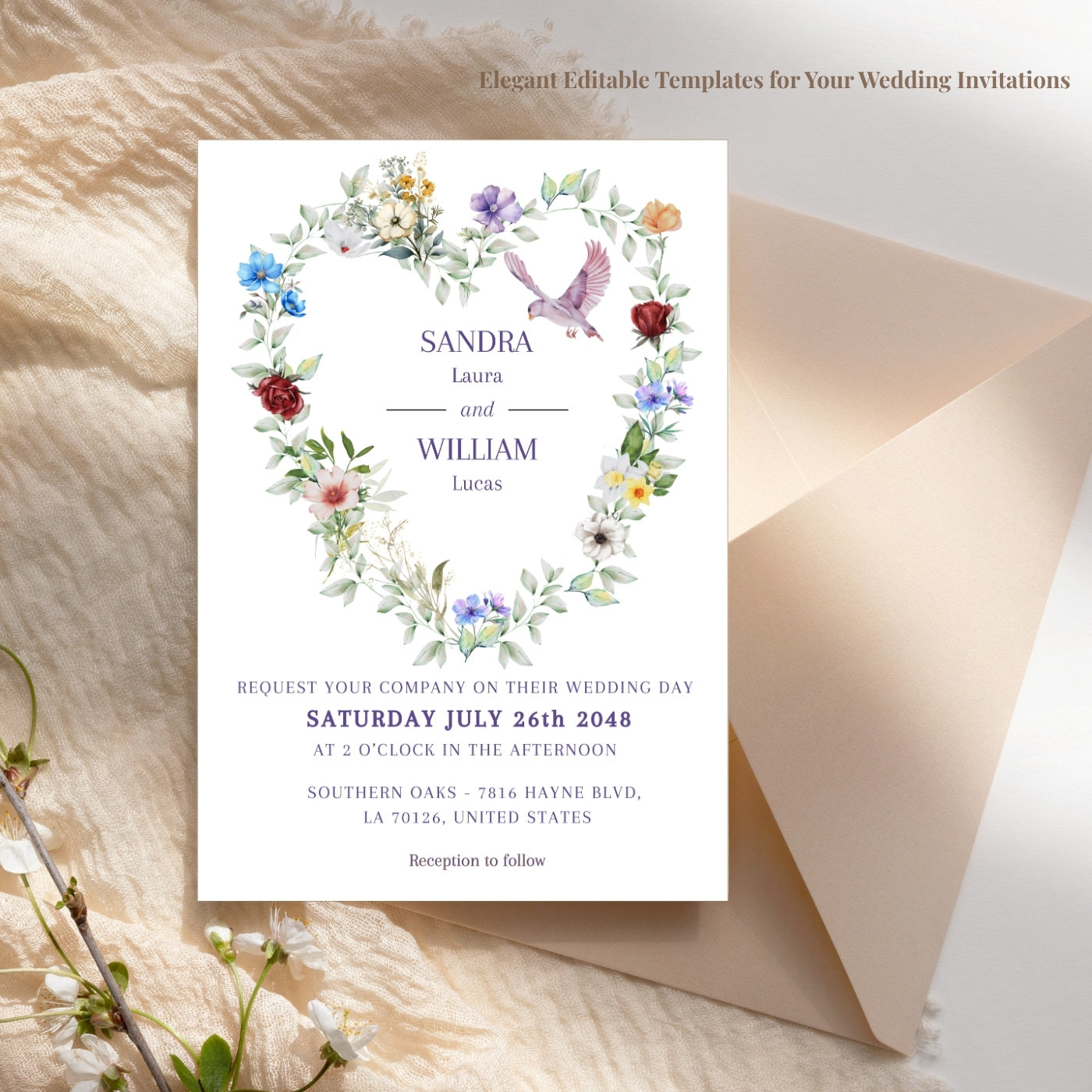 Elegant FabCelebrations wedding invitation collection featuring editable templates designed to celebrate love with timeless floral and romantic details.