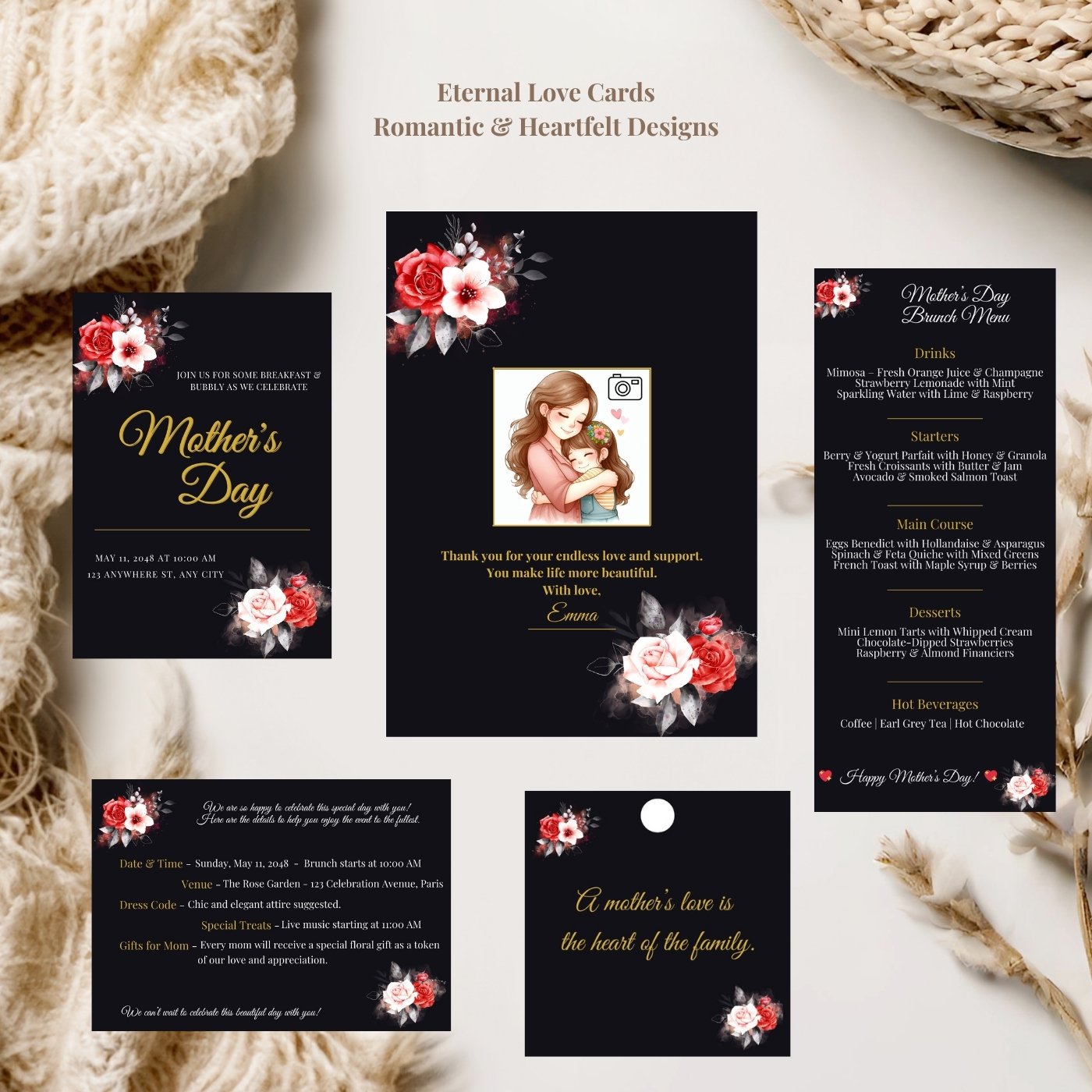 Romantic Mother’s Day cards with soft floral and heartfelt design