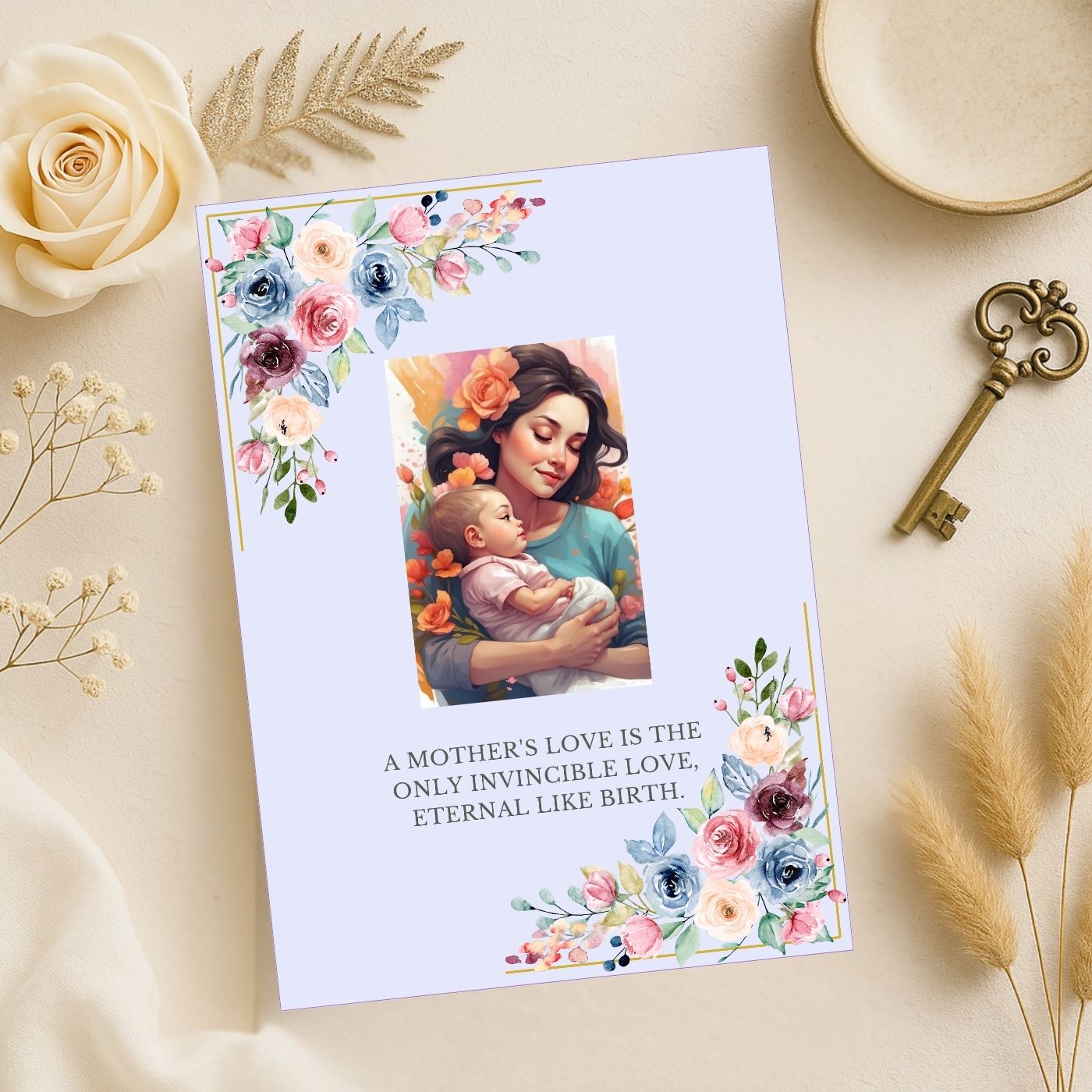 Printable Mother's Day card with watercolor bouquet and heartfelt quote, ready to download and print for meaningful gifts