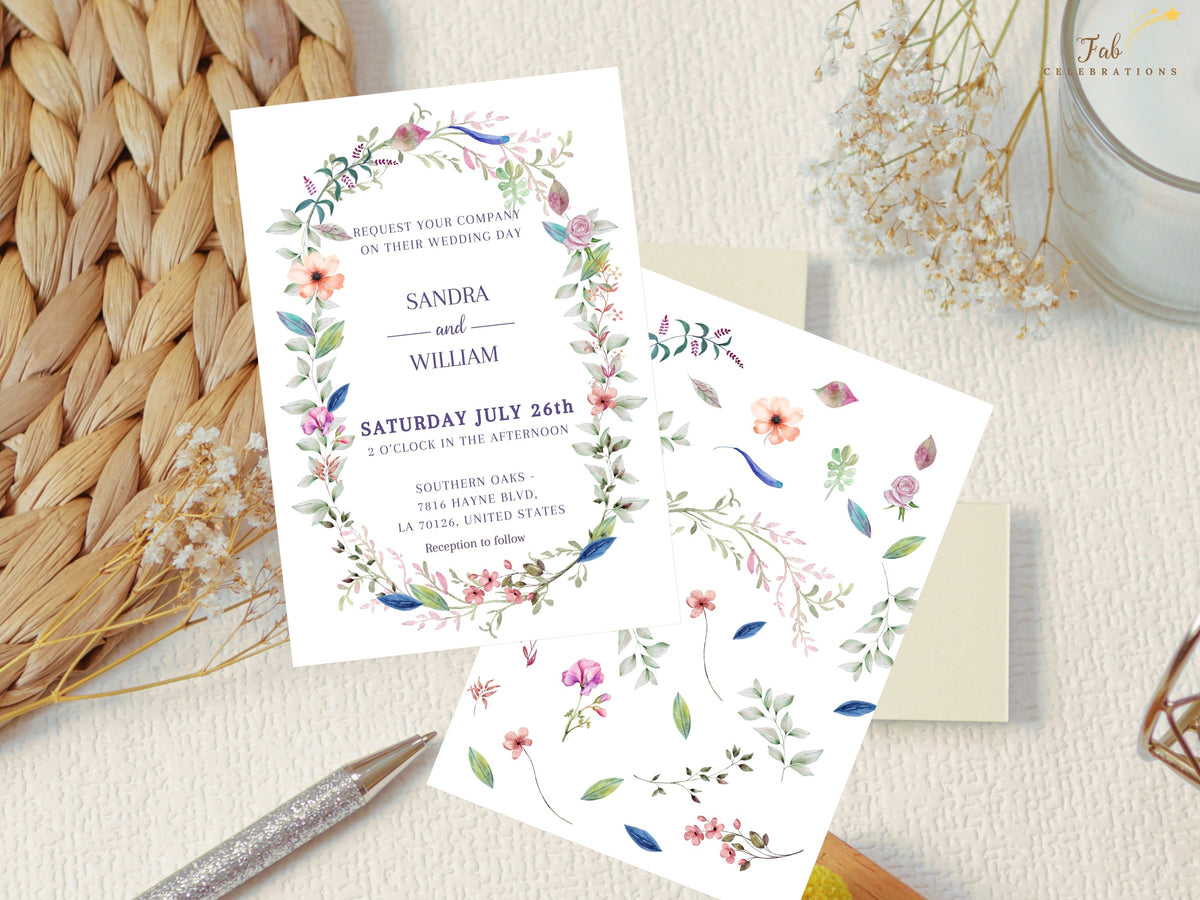 Boho Floral Wedding Suite — 6 Editable Canva Invitation Templates