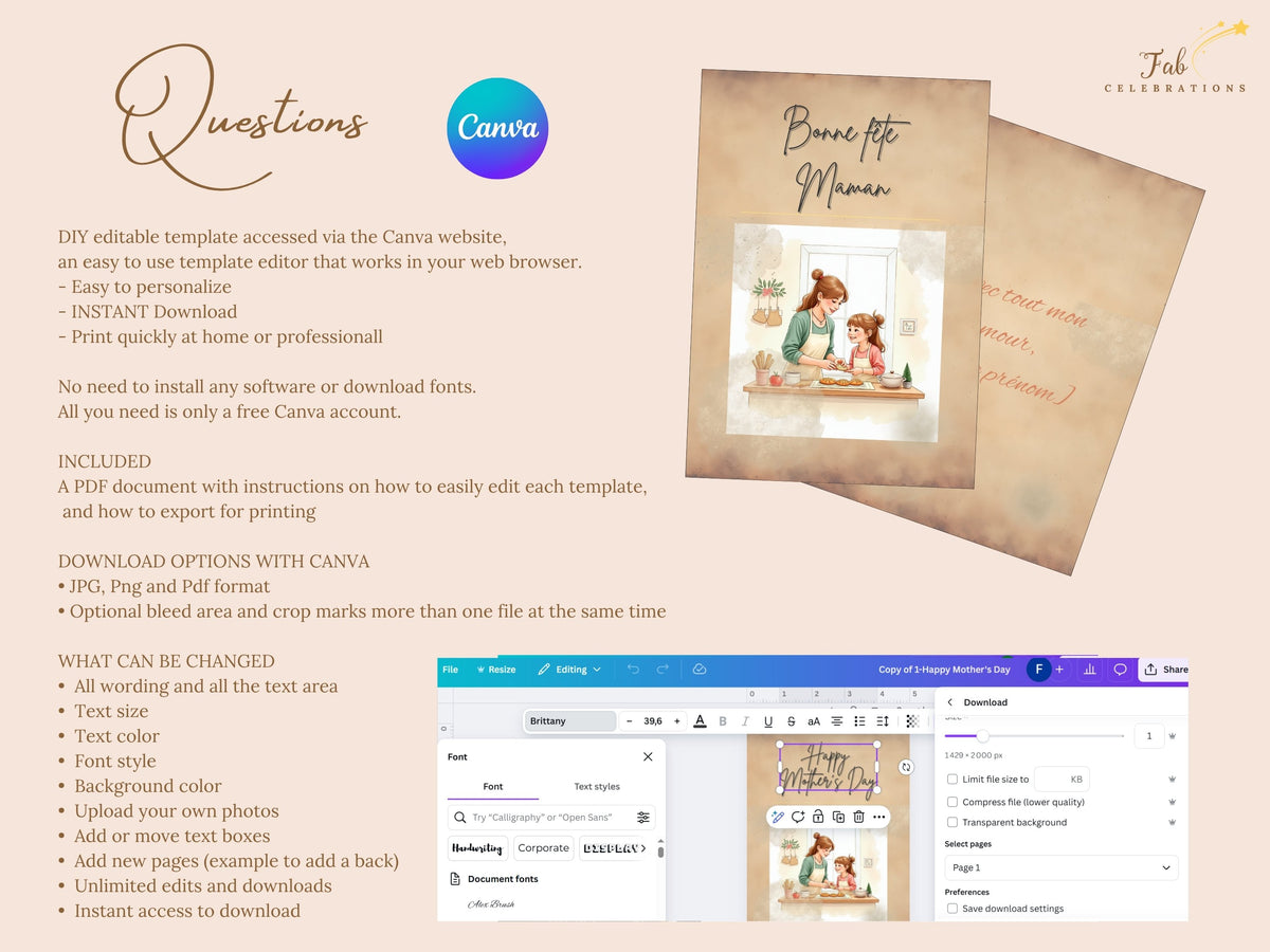 Mother’s Day card help guide answering common questions about downloading files, choosing the right PDF format, printing at home or professionally, and preparing your printable card with ease.