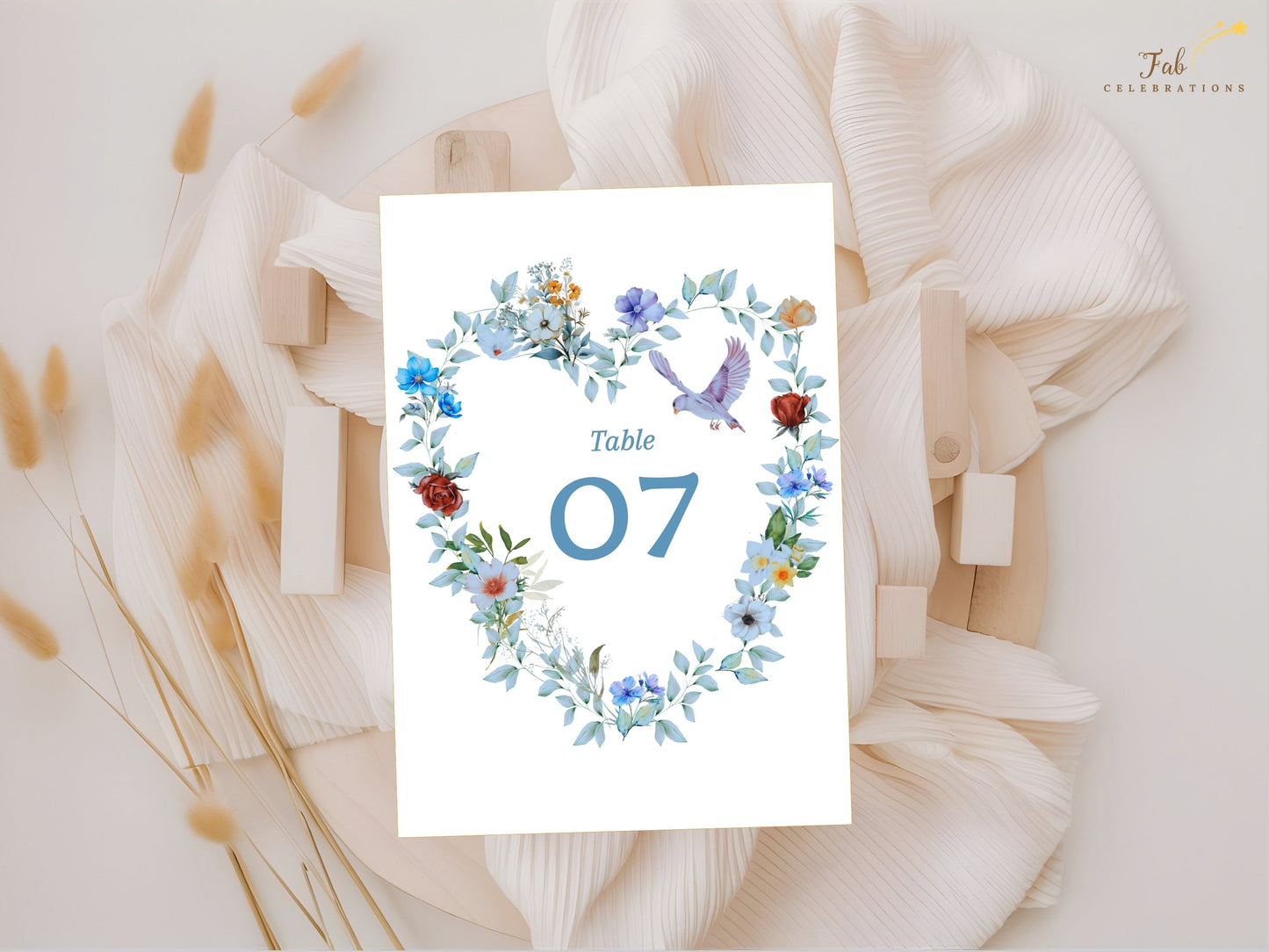 Elegant Wedding Table Number Card designed for garden weddings and French-inspired receptions with customizable Canva editing and refined botanical styling.