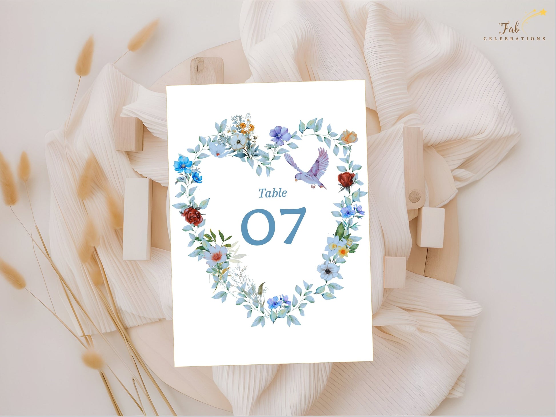 Elegant Wedding Table Number Card designed for garden weddings and French-inspired receptions with customizable Canva editing and refined botanical styling.