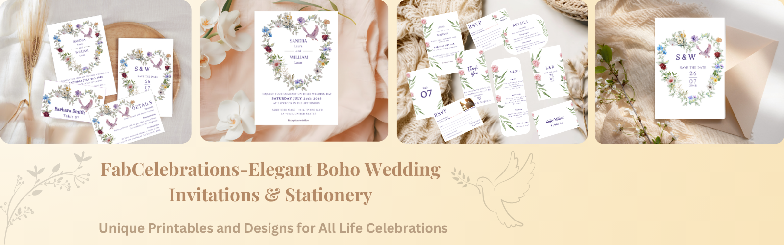 FabCelebrations banner showcasing printable and editable templates for weddings, holidays, parties, and special occasions