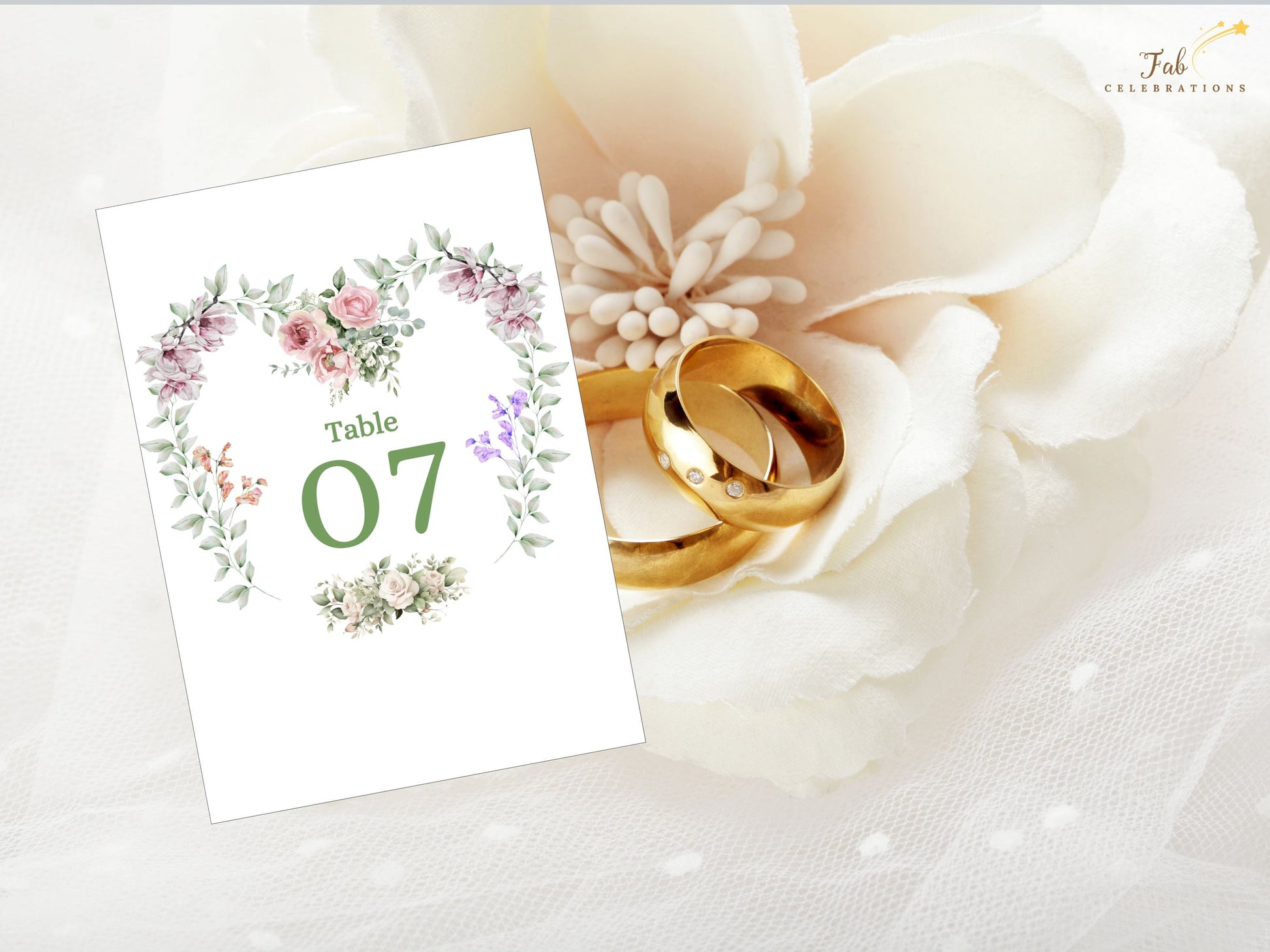 Floral wedding template editable Canva preview showing customizable table numbers, fonts, and colors for boho chic countryside weddings and garden receptions.