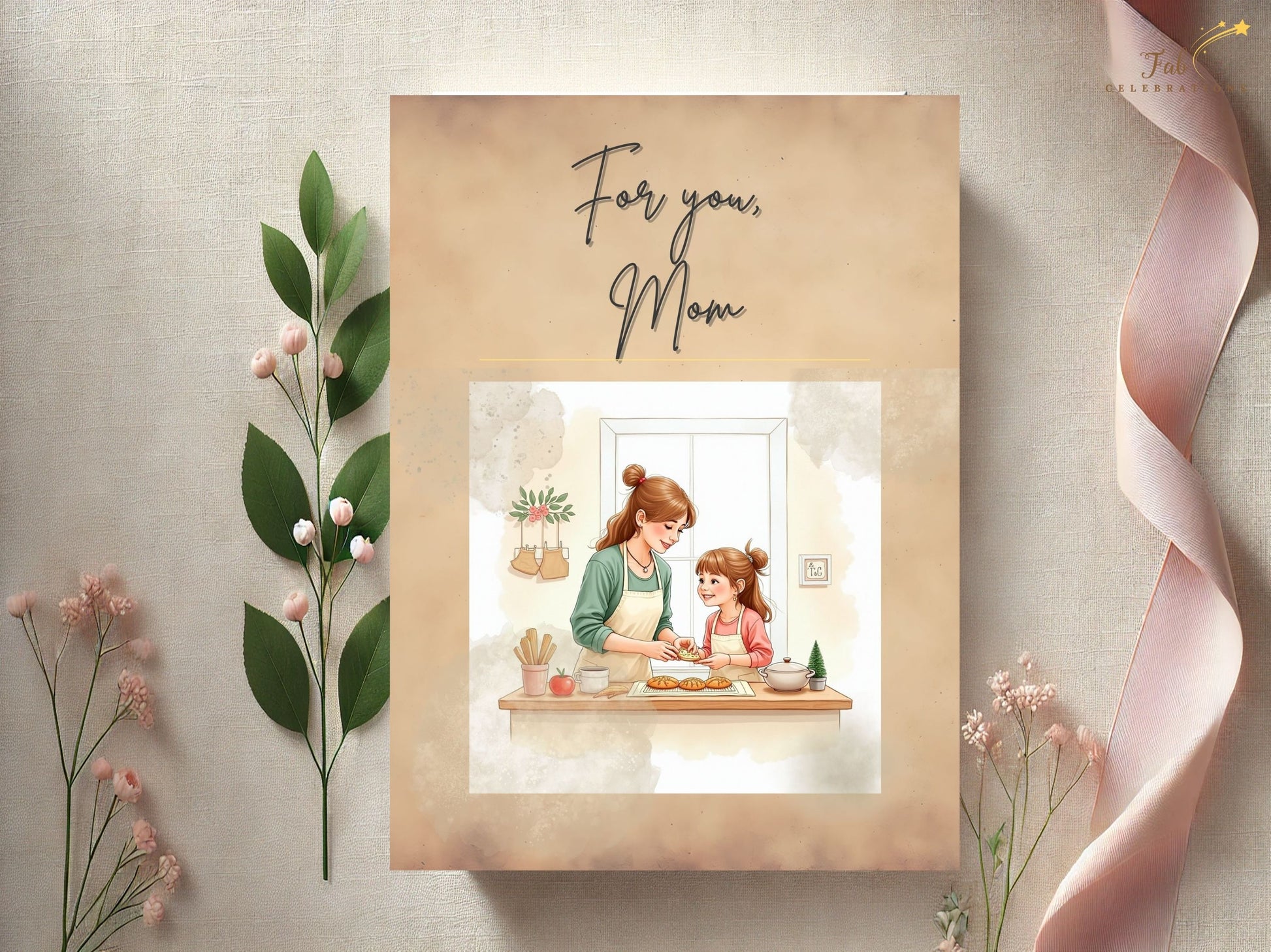 For You Mom Card Printable editable Canva template preview demonstrating easy personalization of text and layout, featuring refined neutral styling and timeless elegant composition.