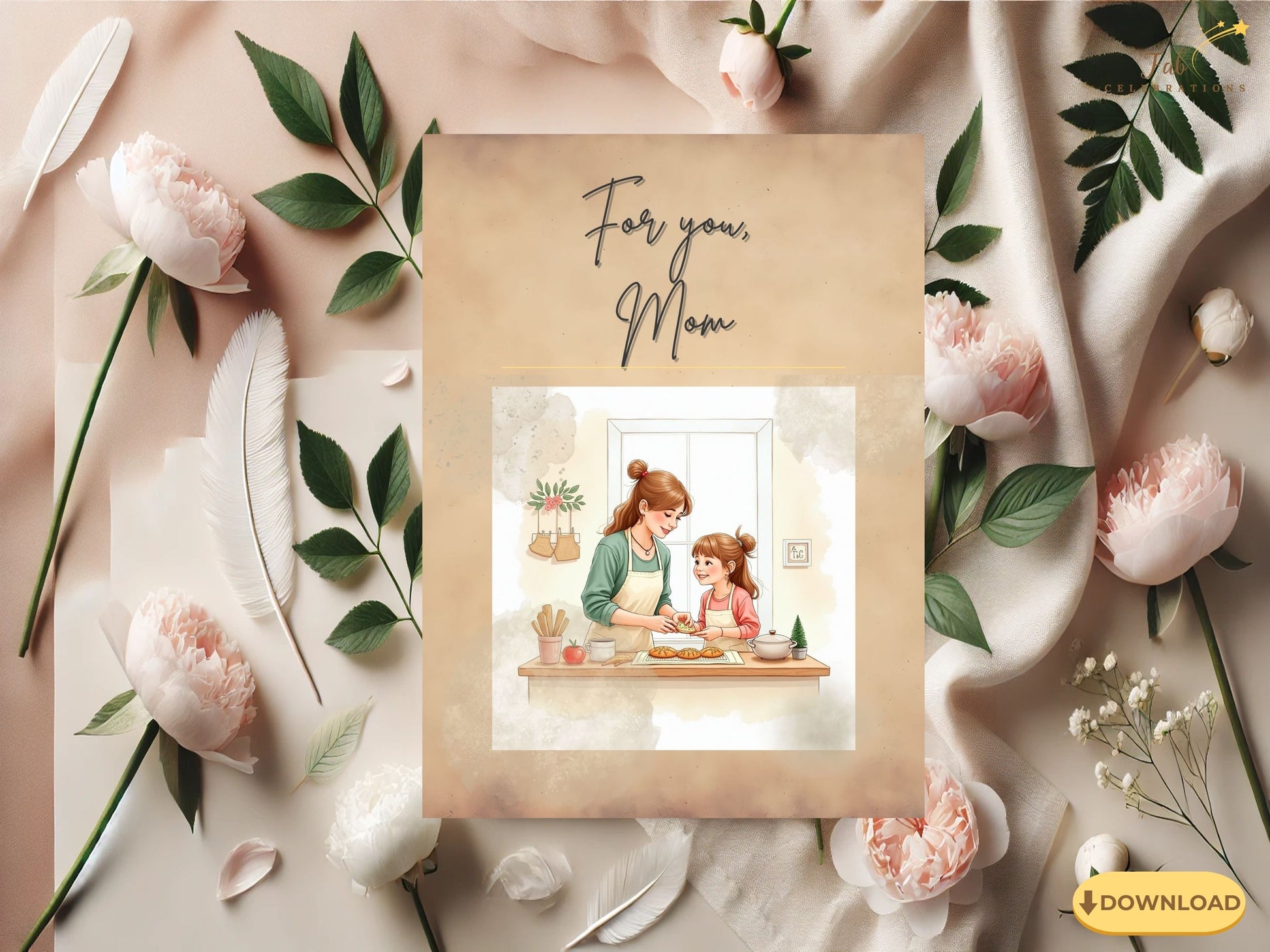 For You Mom Card Printable personalized example displaying a custom heartfelt message for mom, styled with elegant typography, balanced composition, and soft neutral pastel tones.