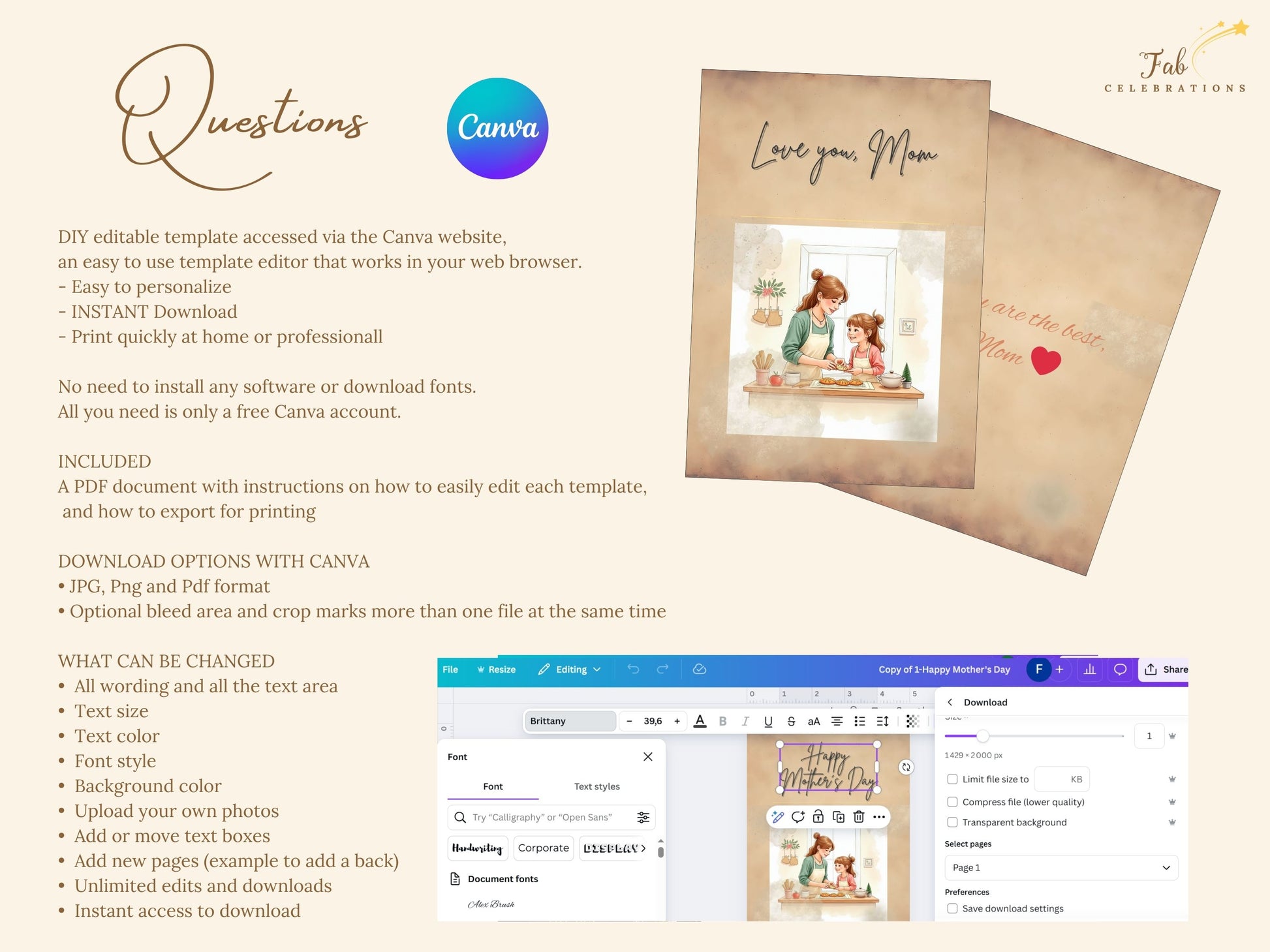 French and English Mother’s Day Card Set Canva design preview showing high-resolution print-ready layouts, instant download format, and elegant eco-friendly printable greeting card solutions.