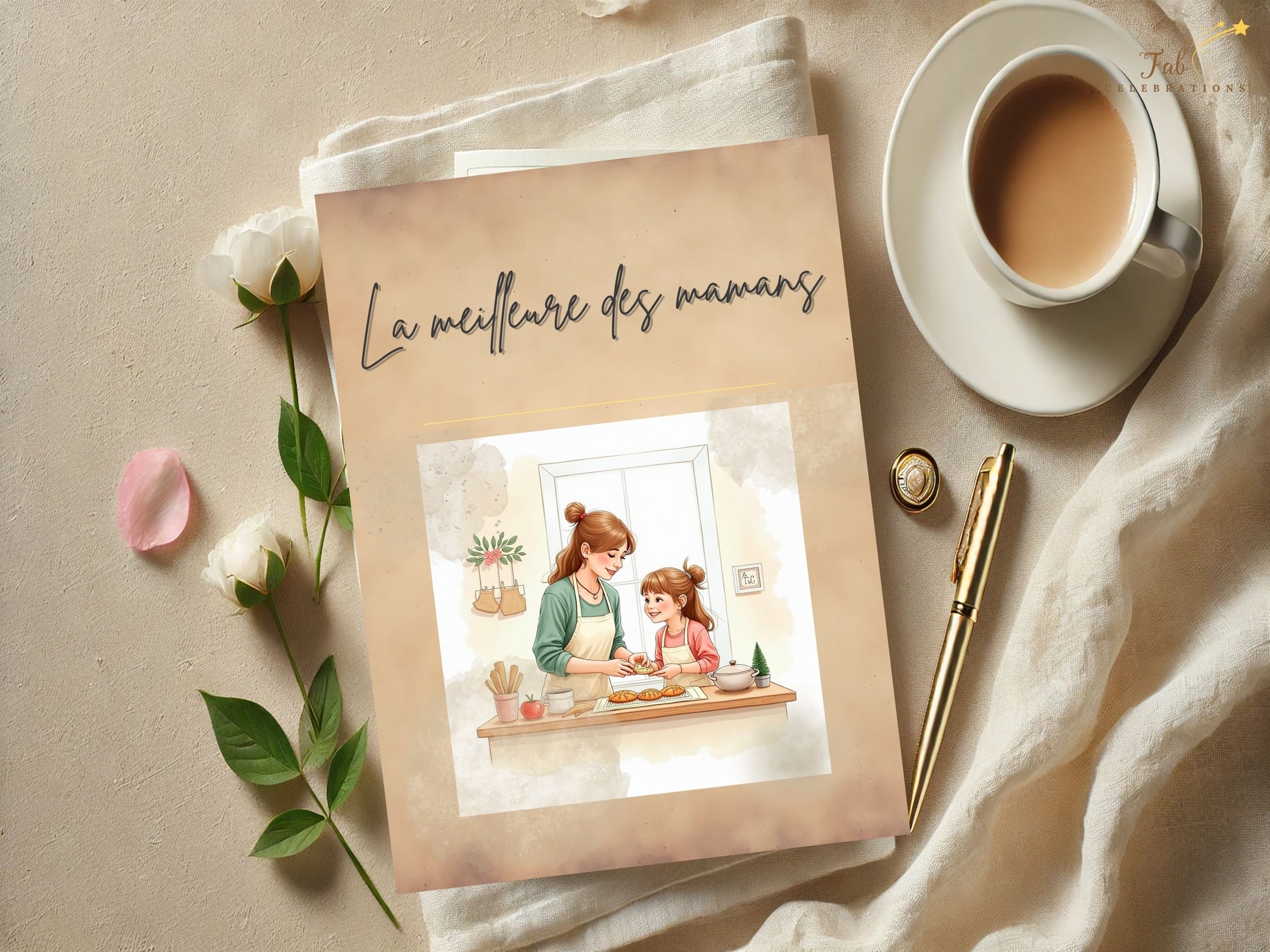 French Mother’s Day Card Set close-up featuring delicate watercolor-inspired artwork, soft neutral pastel tones, heartfelt mother-daughter expressions, and elegant French-inspired design details.