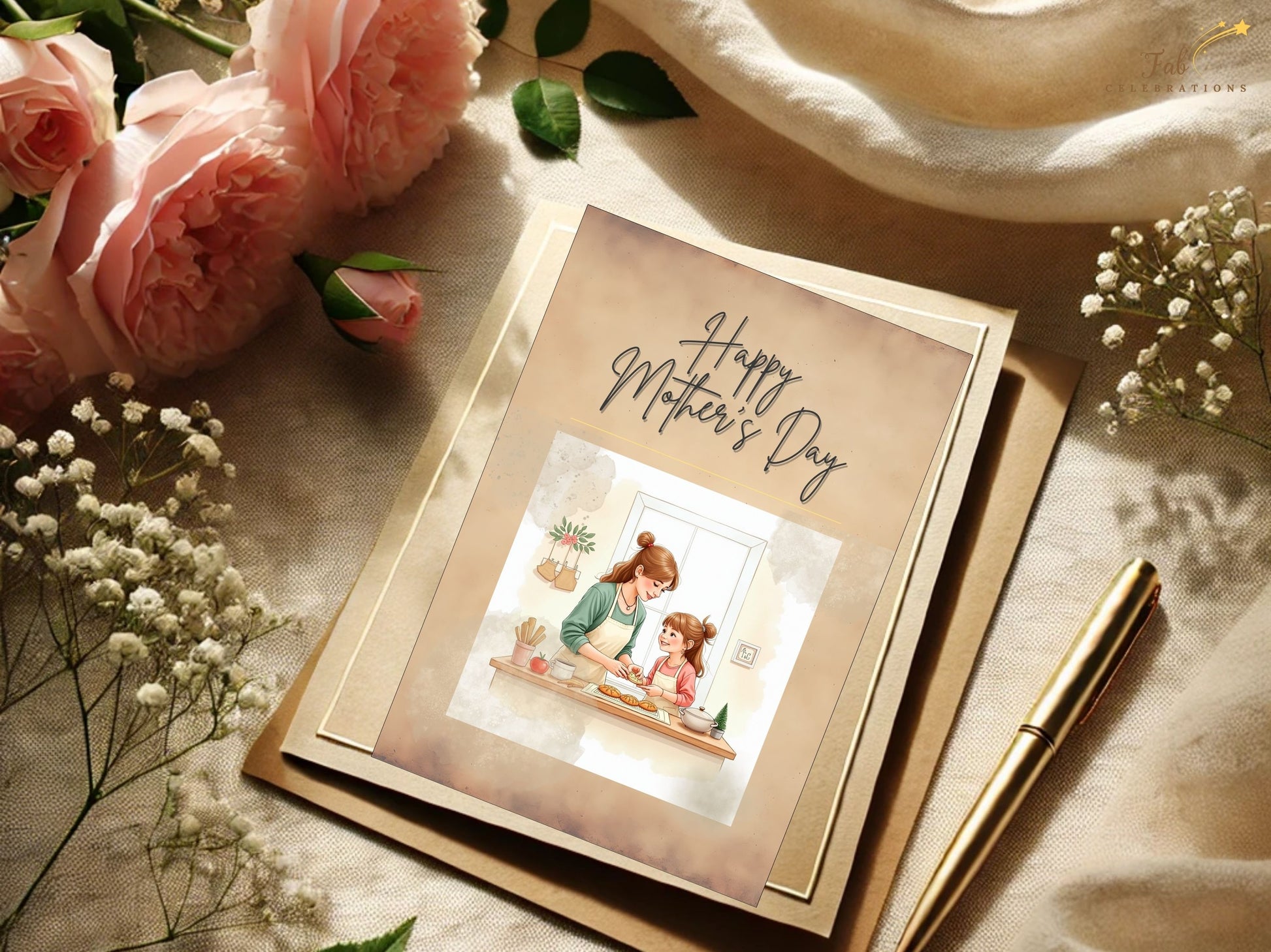 Happy Mother’s Day Card Set personalized example displaying customizable front and back card layouts with elegant typography, balanced composition, and soft timeless pastel aesthetics.