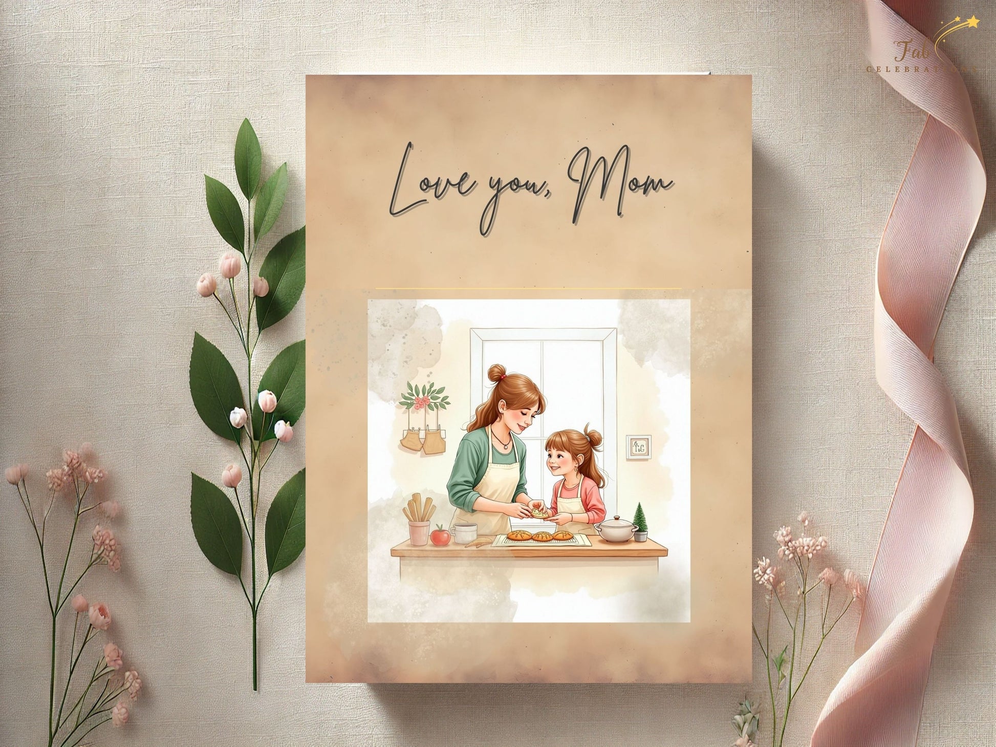 Love You Mom Card Printable personalized example displaying a custom heartfelt message for mom, styled with elegant typography, balanced composition, and soft neutral pastel tones.