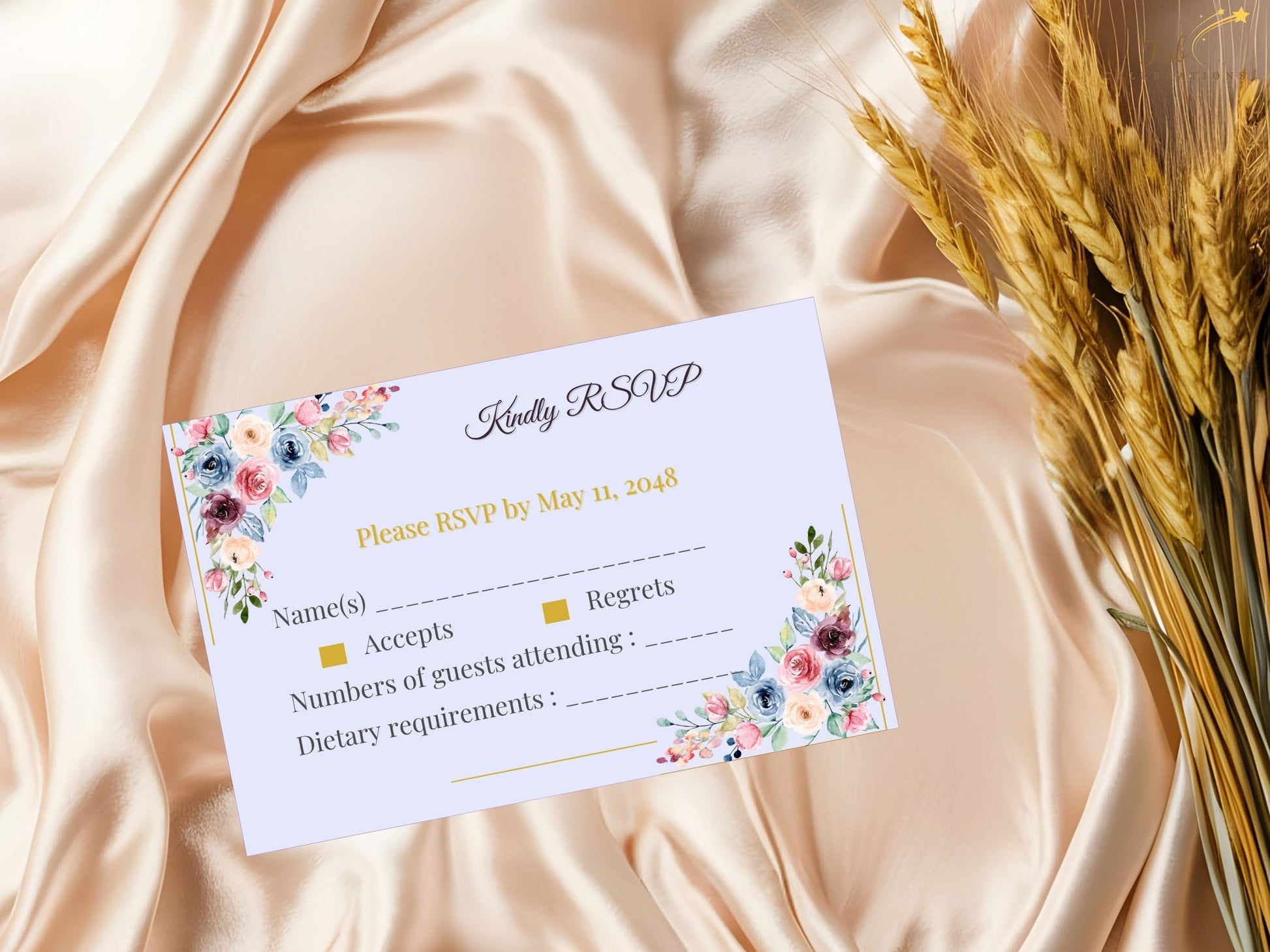 Mother’s Day Brunch RSVP pastel detail featuring elegant script typography combined with delicate floral accents for a warm and harmonious Mother’s Day gathering.
