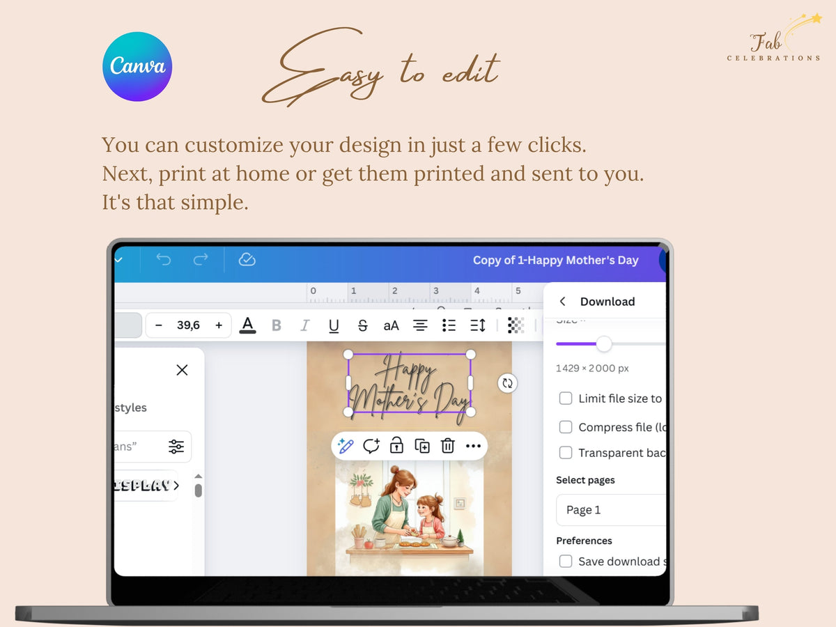 Easy-to-edit Canva Mother’s Day card templates with customizable text, fonts, colors, and personal messages, allowing you to create heartfelt printable greeting cards with ease at home.