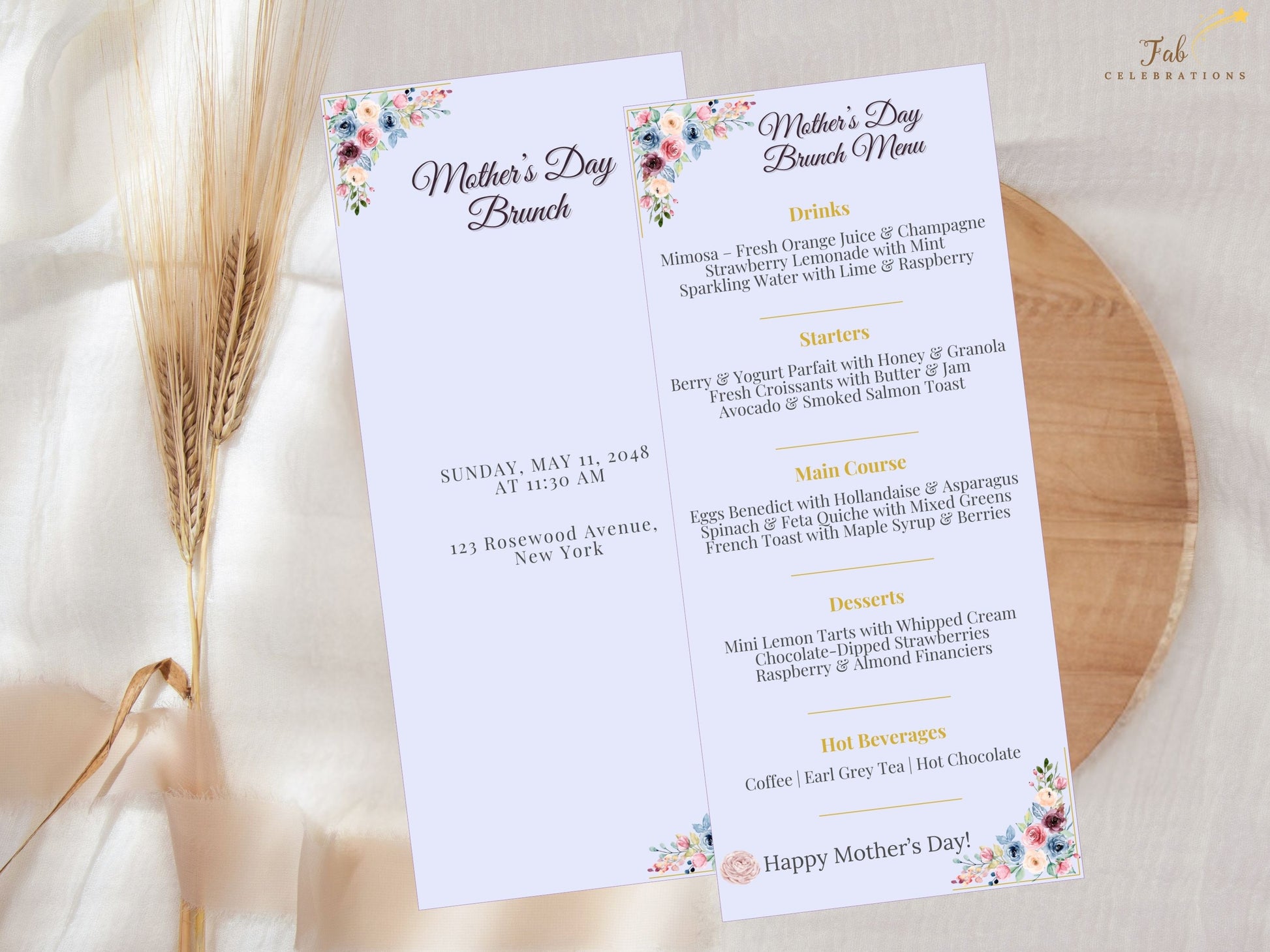 Mother’s Day Deluxe Set complete printable stationery collection arranged together in coordinated blush and sage tones with delicate watercolor-inspired floral artwork and elegant spring styling.