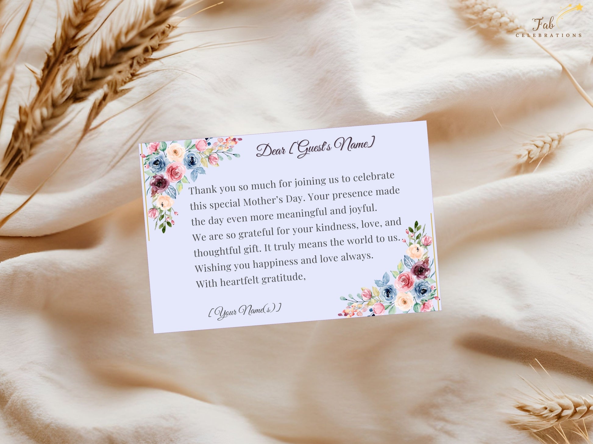 Mother’s Day Gratitude Set floral gift tag featuring romantic watercolor-inspired botanical details and soft pastel tones, perfect for wrapping gifts, party favors, or thoughtful keepsakes.