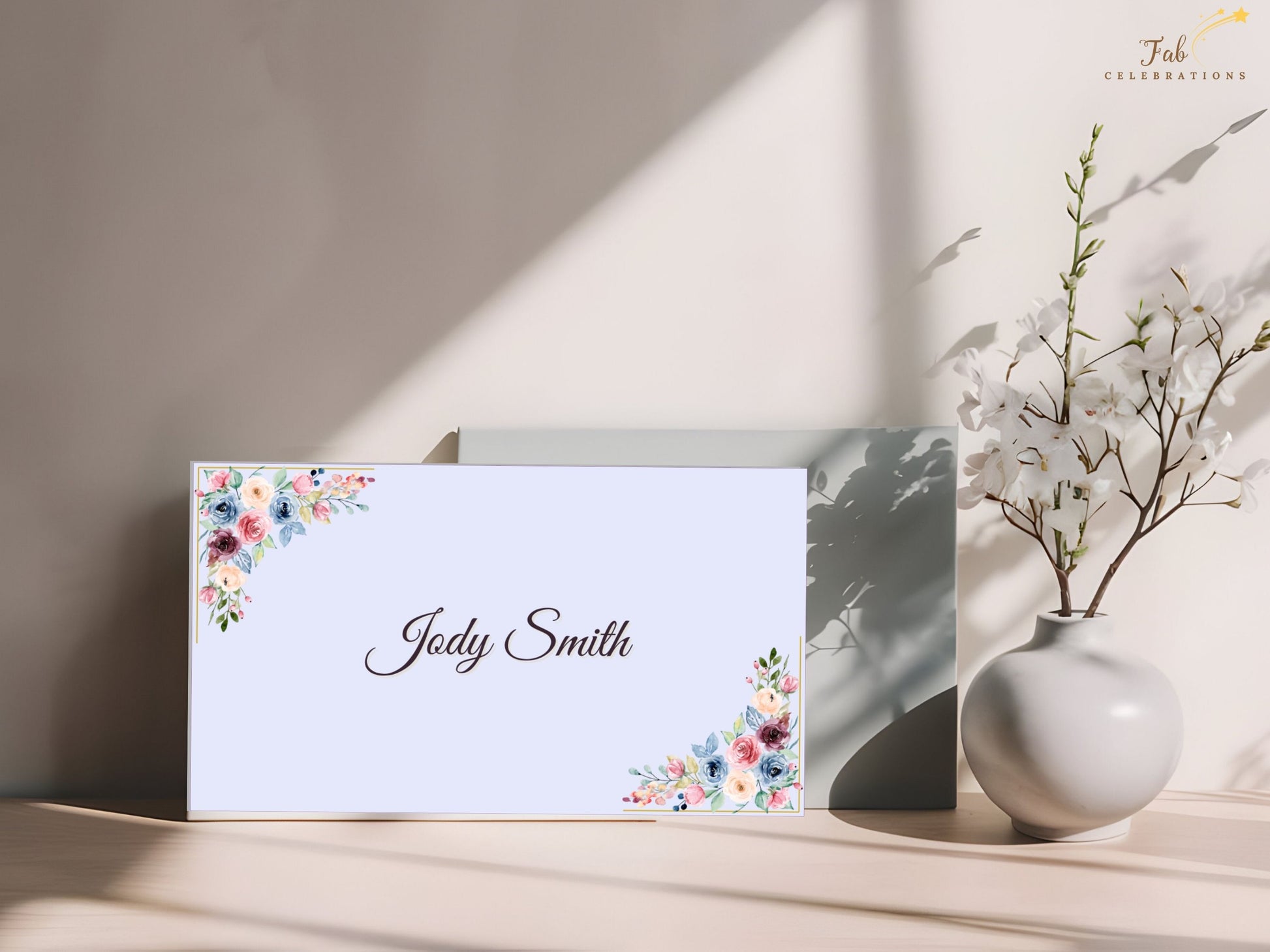 Mother’s Day Name Card from the Blush Garden collection featuring coordinated pastel floral place card designs created to match invitations, menus, and full table décor stationery.