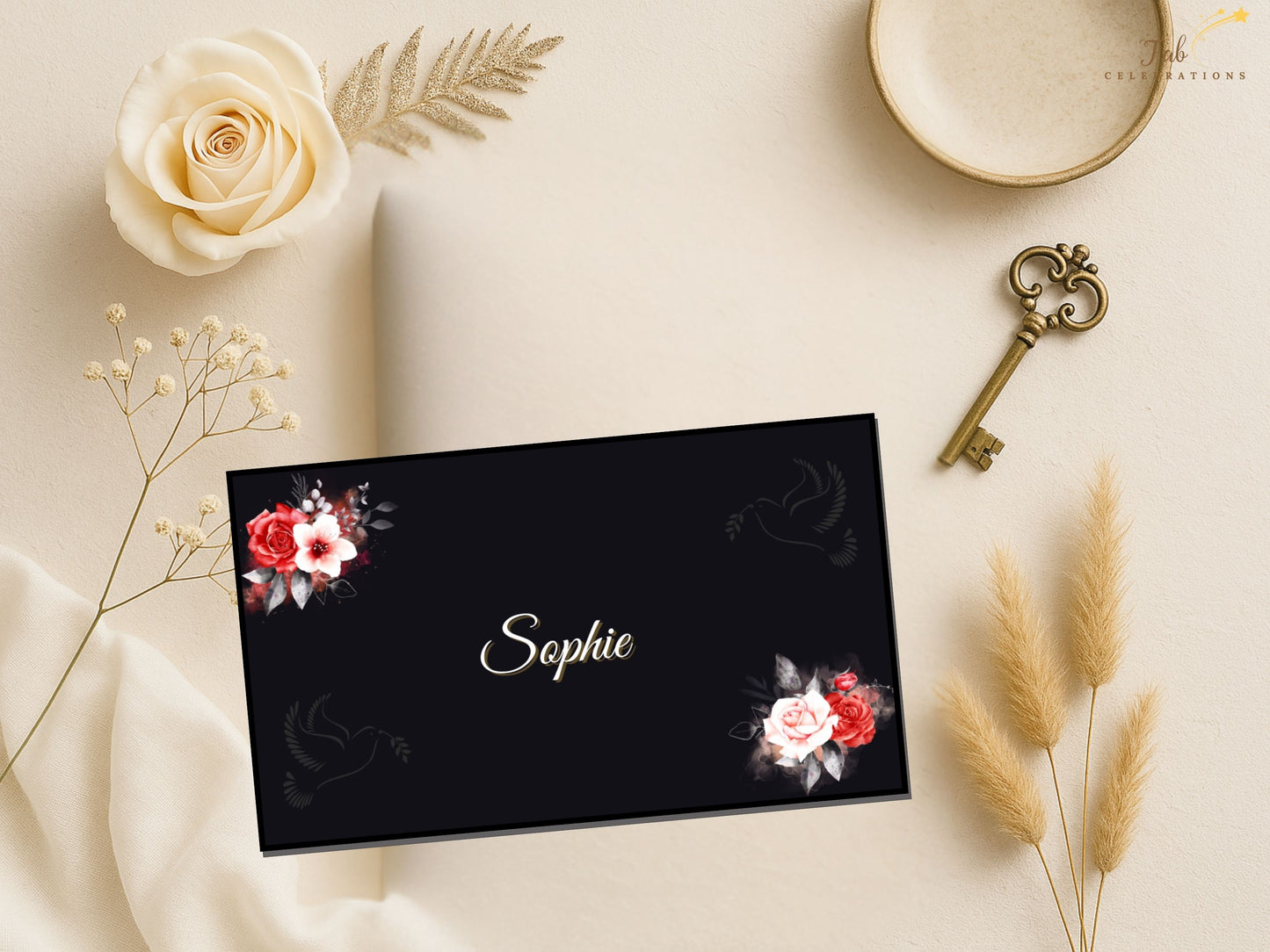 Mother’s Day Place Card typography detail displaying customizable guest name placement within a clean and harmonious floral composition inspired by refined French elegance.