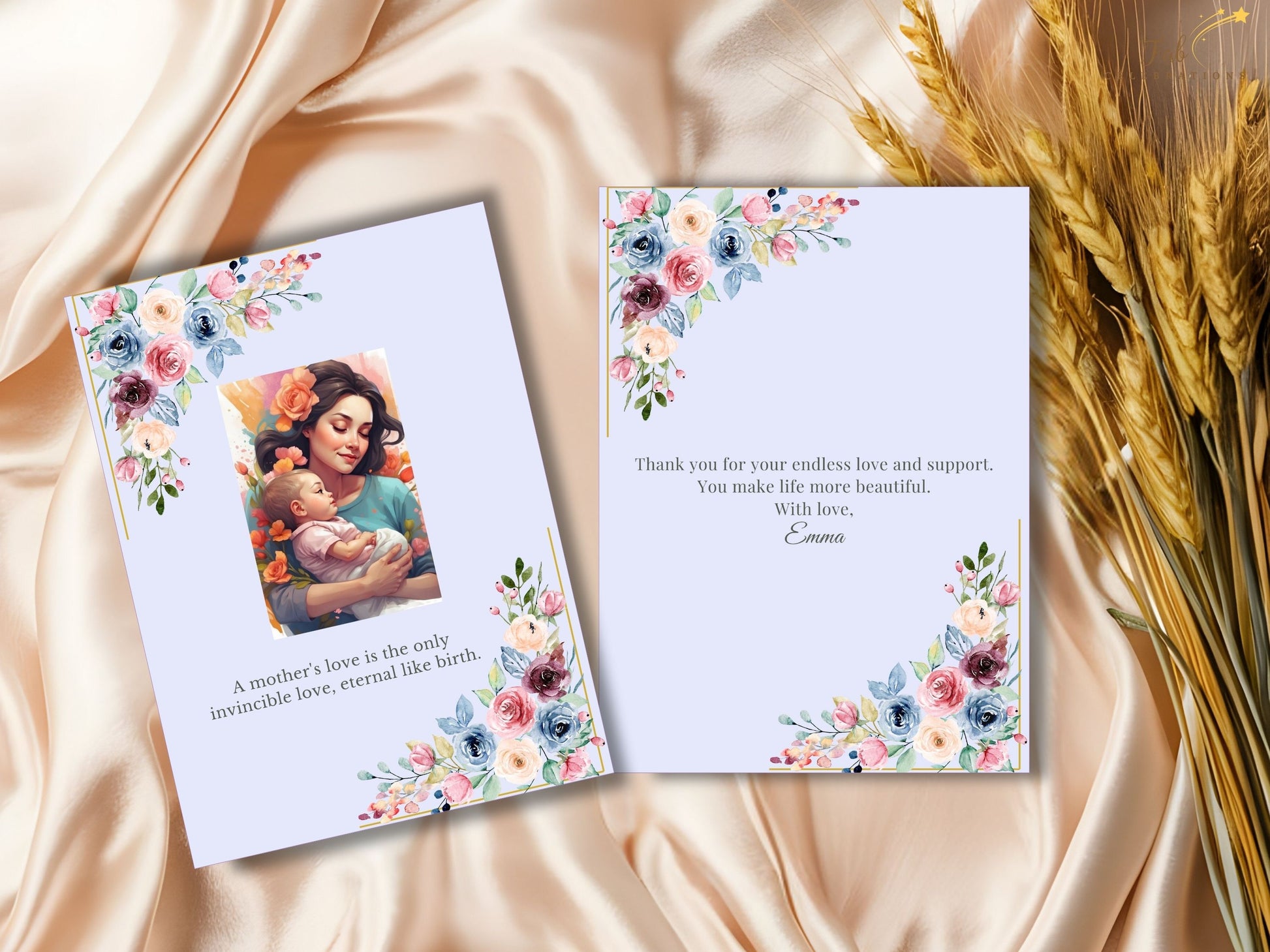 Mother’s Day Printable Bundle pastel watercolor design featuring an airy layout, elegant floral composition, and soft spring colors ideal for a refined and heartfelt family celebration.