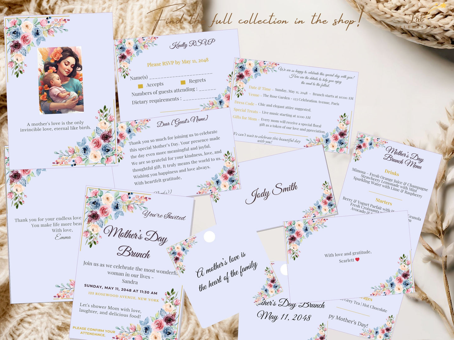 Mother’s Day Quote Card from the Blush Garden collection designed to coordinate beautifully with matching invitations, table décor, and floral stationery pieces.