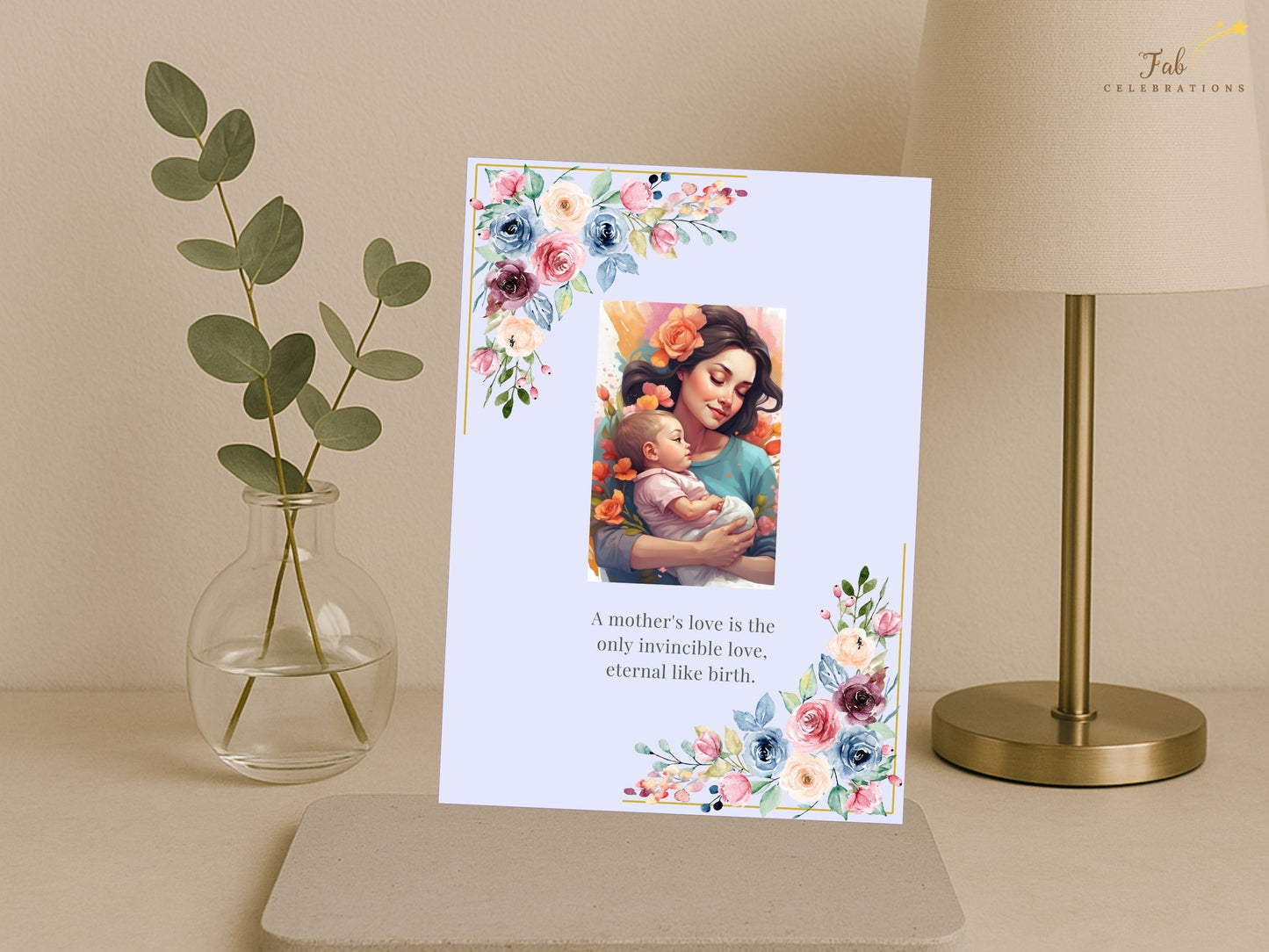 Mother’s Day Quote Card with prewritten heartfelt message displayed in elegant typography, ready-to-print floral greeting card designed for meaningful family celebrations.