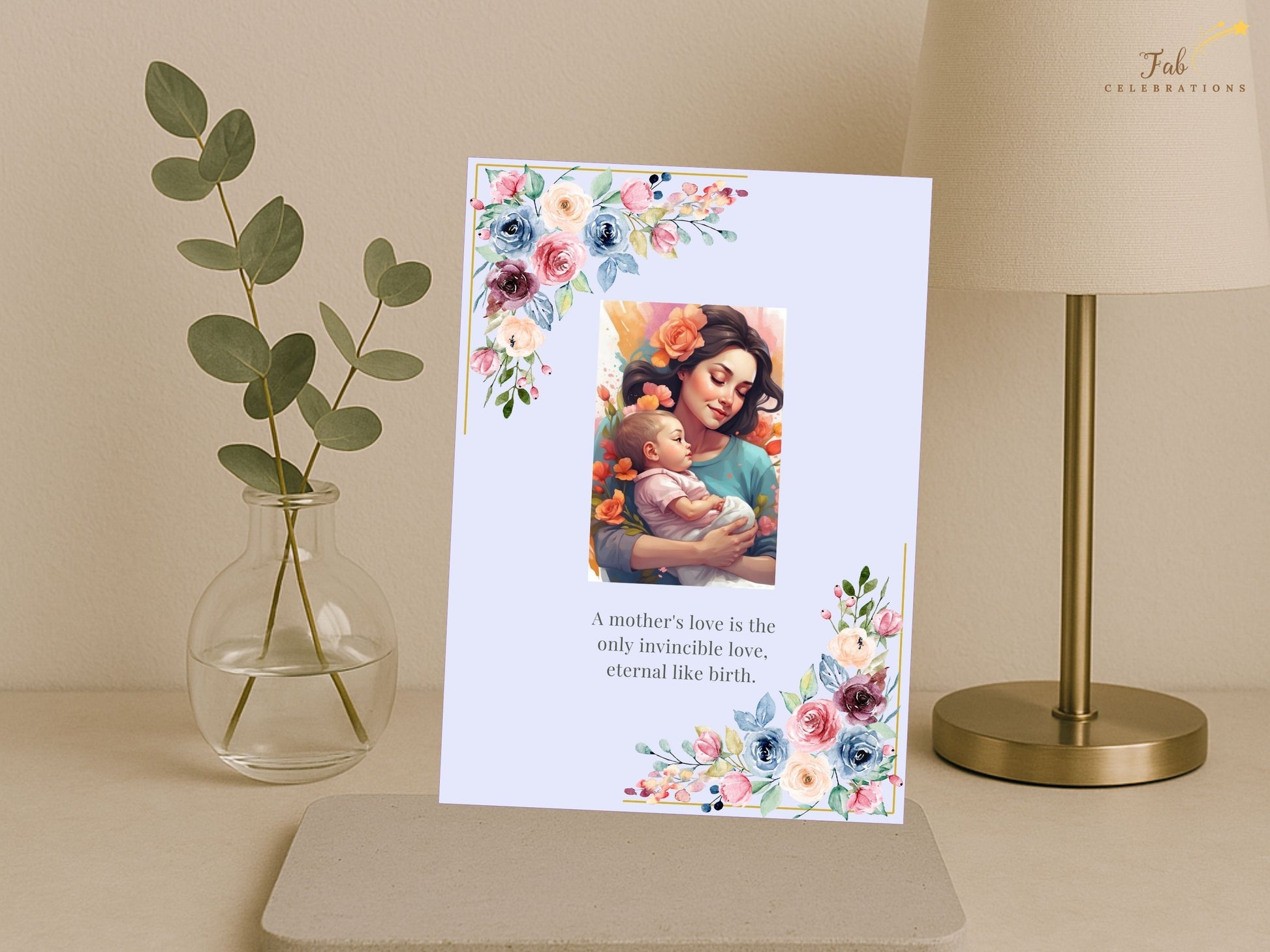 Mother’s Day Quote Card with prewritten heartfelt message displayed in elegant typography, ready-to-print floral greeting card designed for meaningful family celebrations.