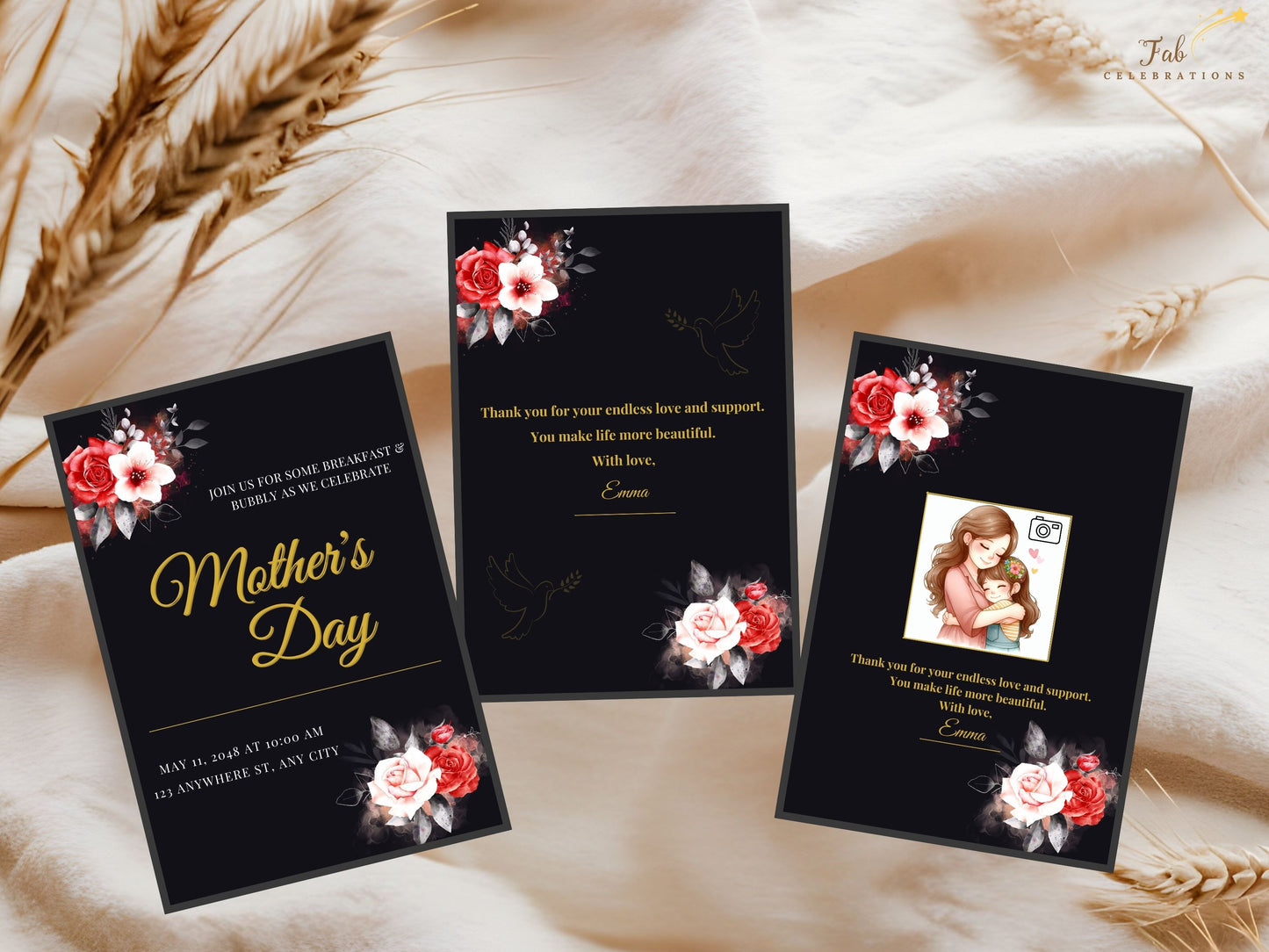 Mother’s Day RSVP and Menu Set printable templates with romantic floral design and elegant typography, perfect for a brunch, dinner, or meaningful family gathering.
