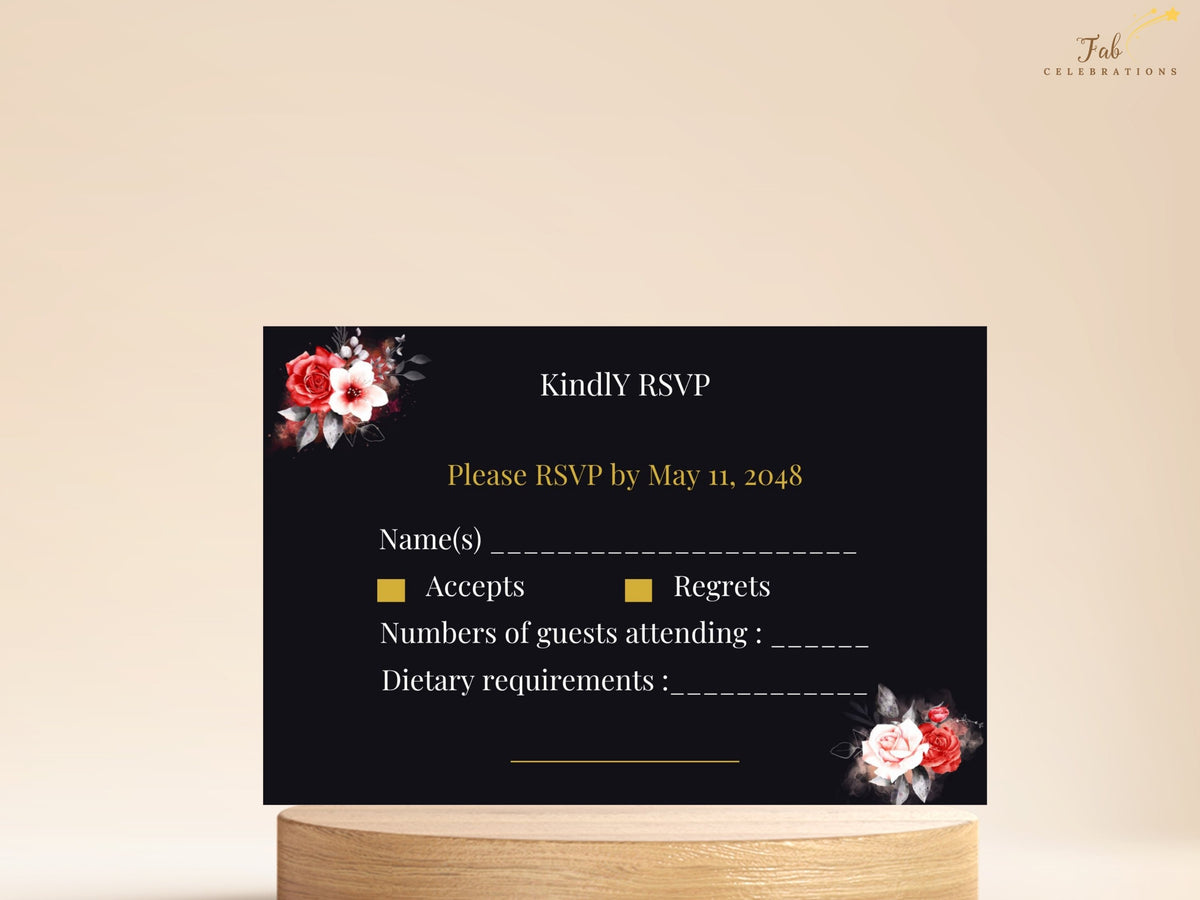 Mother’s Day RSVP Card – Black & Gold Canva Template