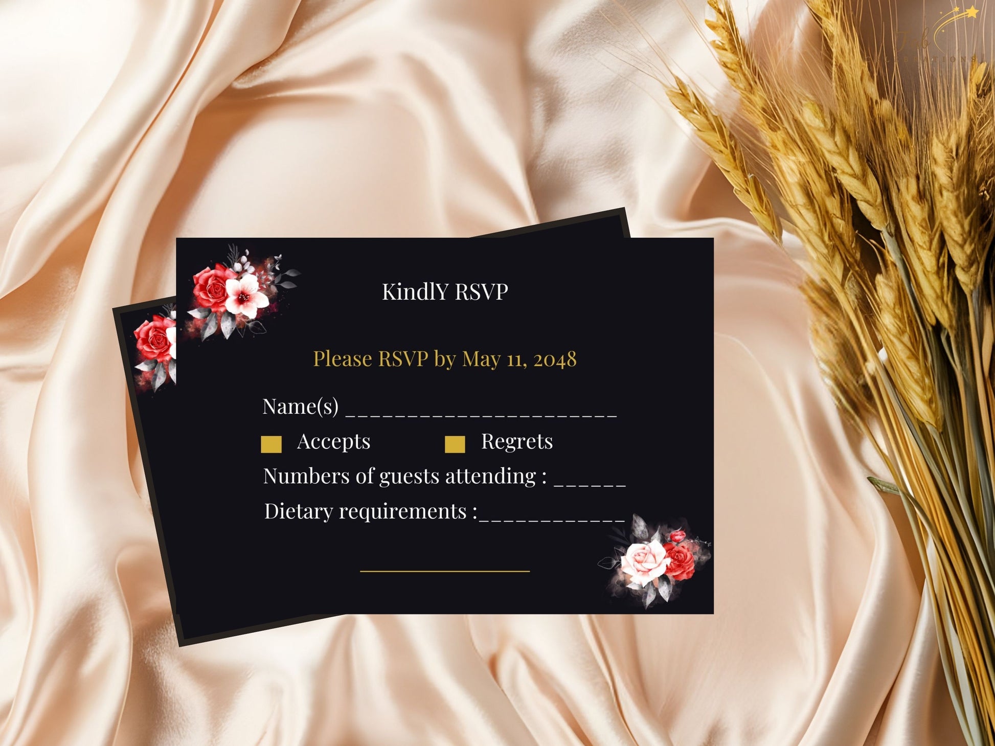 Mother’s Day RSVP Card flat layout in 5x3.5 format designed to coordinate seamlessly with matching invitation, menu, and details cards from the Eternal Love collection.