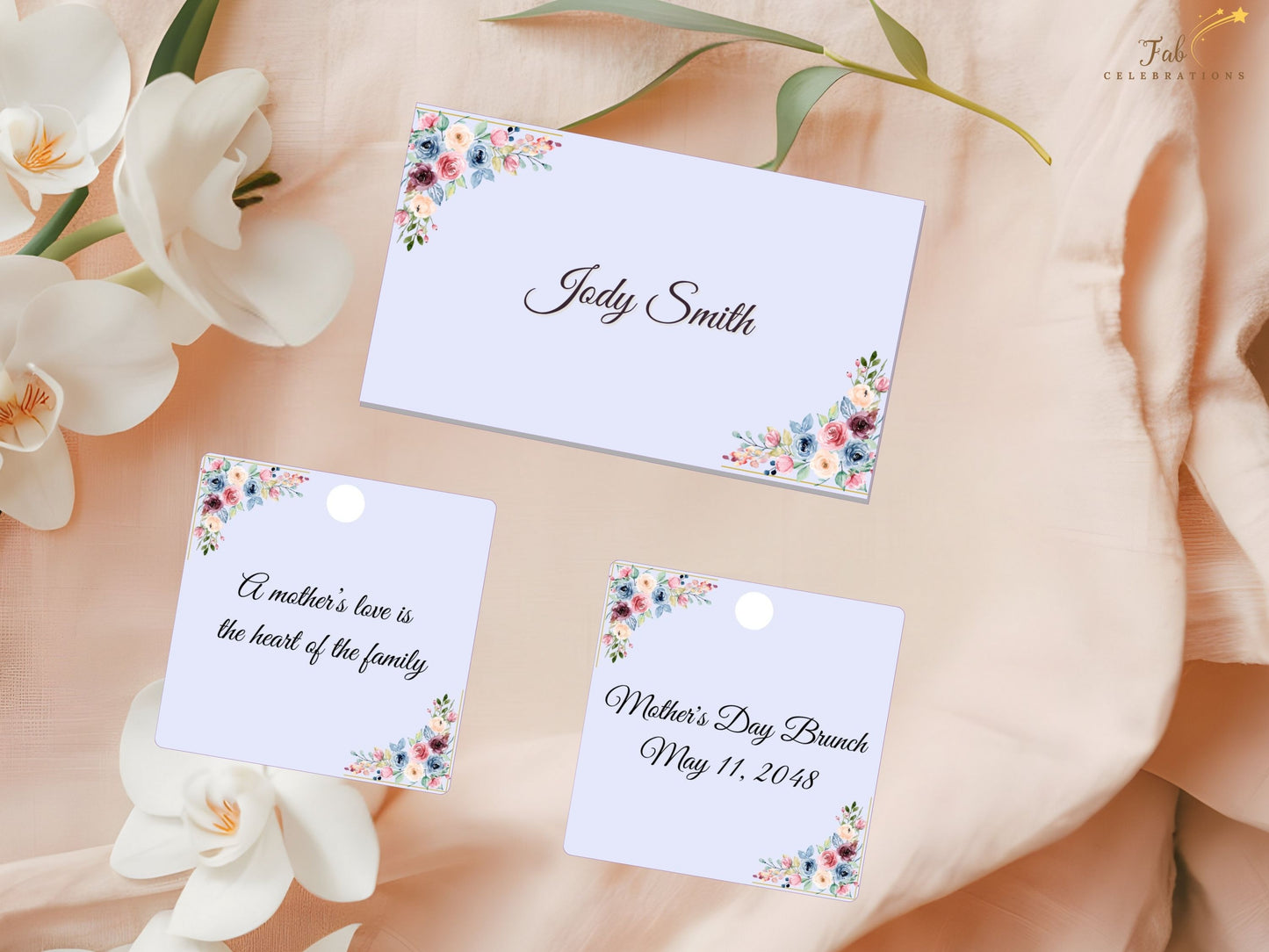 Mother’s Day Table Set menu card displayed on an elegant brunch table with soft pastel floral décor, watercolor-inspired botanical accents, and graceful spring styling.