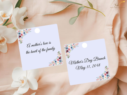 Mother’s Day Tag Printable editable Canva template featuring blush pink and sage green watercolor-inspired florals, elegant pastel gift tag styling, and refined finishing details for thoughtful presents.