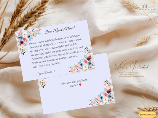 Mother’s Day Thank You Note editable Canva template featuring blush pink and sage green watercolor-inspired florals, elegant pastel styling, and graceful printable gratitude card presentation.