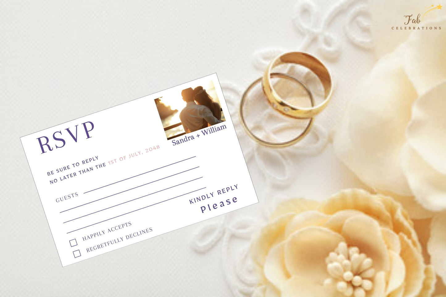 Pastel Floral RSVP Card printable Canva design with watercolor-inspired floral artwork created for garden weddings, rustic celebrations and elegant receptions.